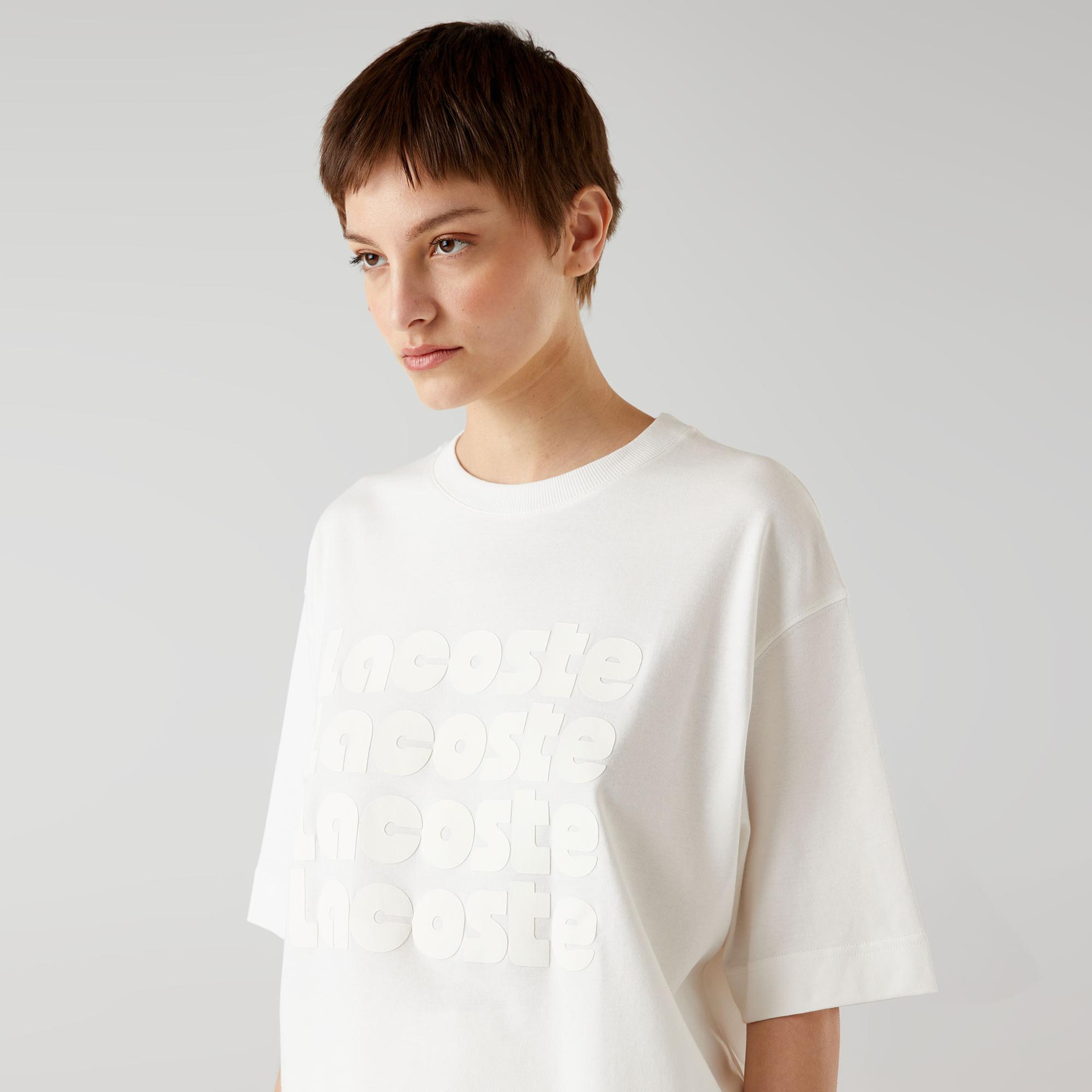 Lacoste Relaxed Fit Bisiklet Yaka Kadın Beyaz T-Shirt