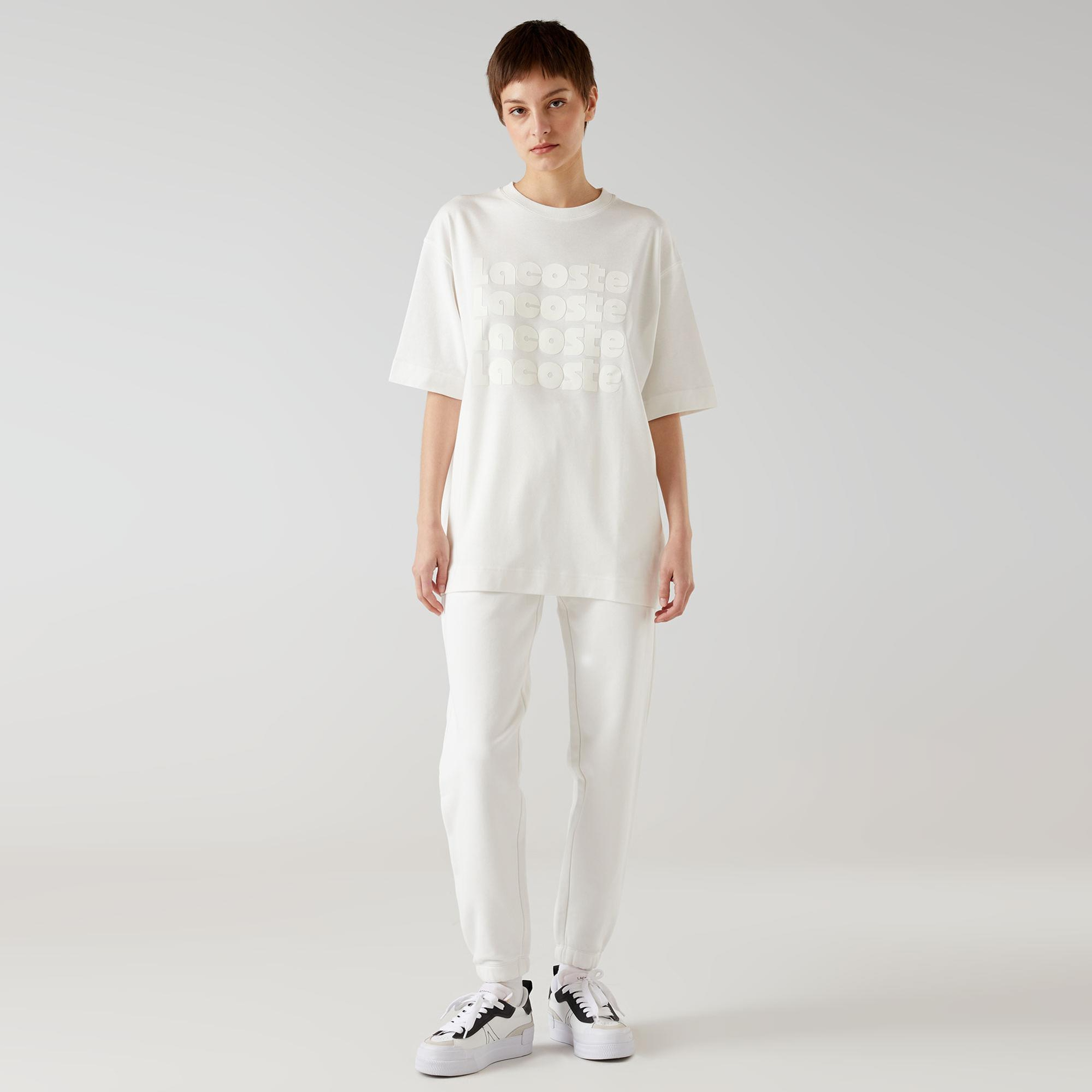 Lacoste Relaxed Fit Bisiklet Yaka Kadın Beyaz T-Shirt