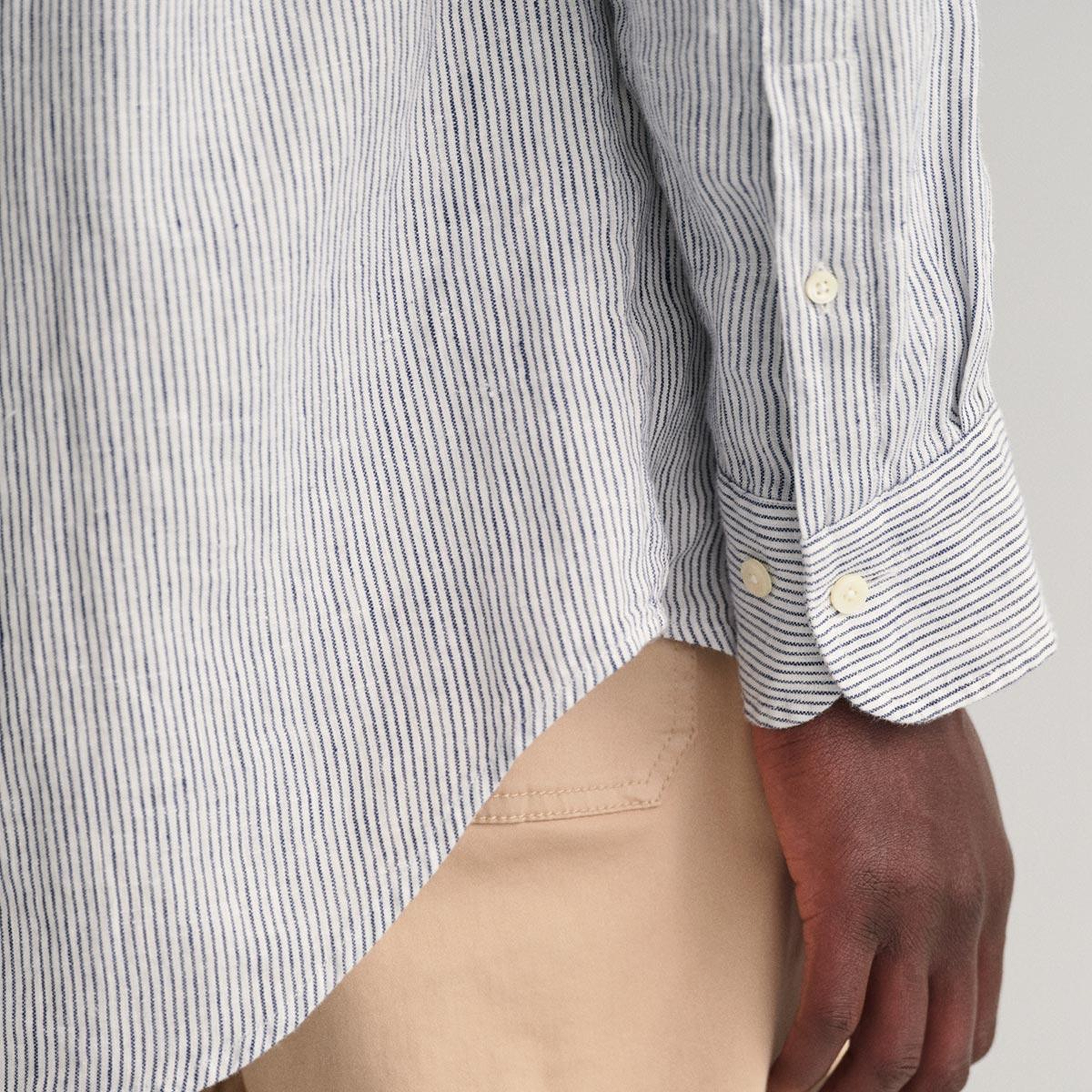 GANT Erkek Lacivert Regular Fit Çizgili Keten Gömlek