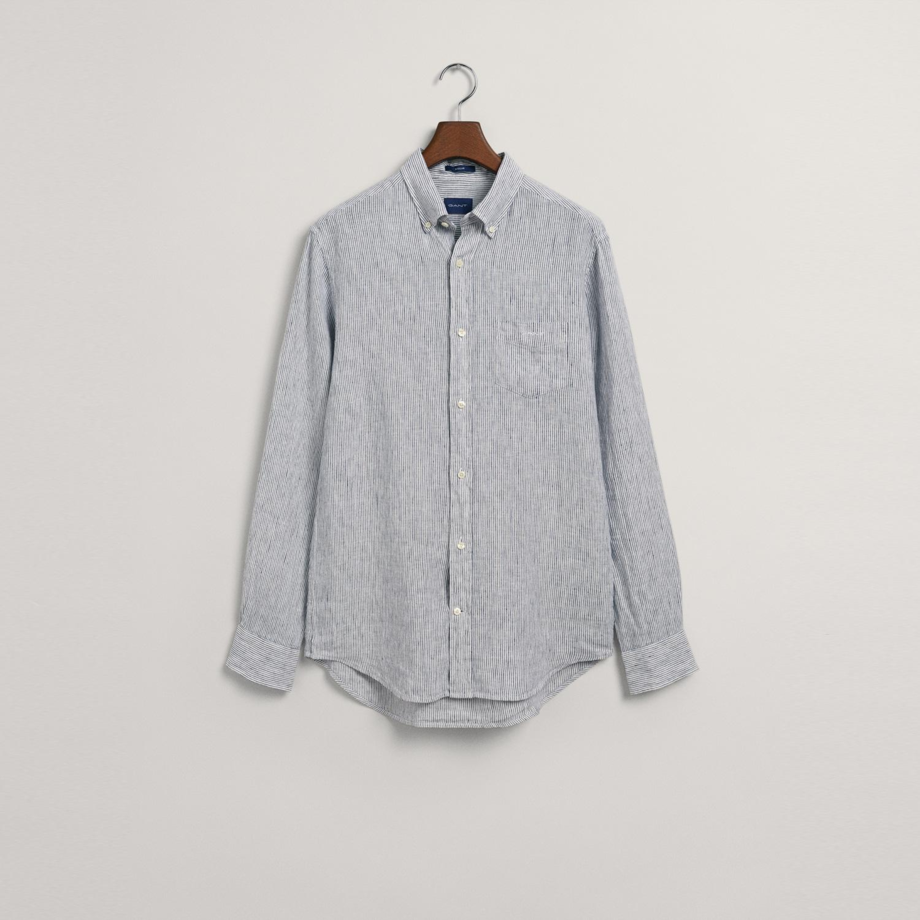 GANT Erkek Lacivert Regular Fit Çizgili Keten Gömlek