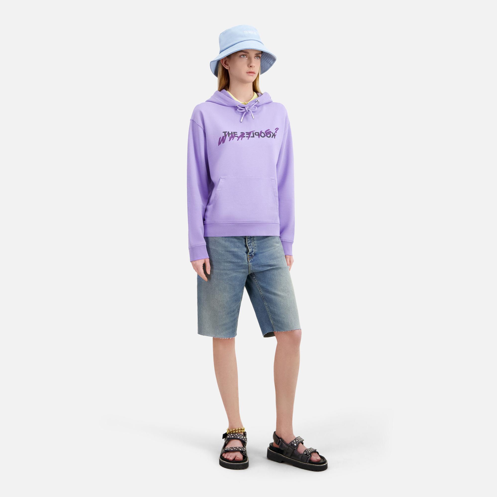 KADIN BASKILI KAPÜŞONLU MOR SWEATSHIRT