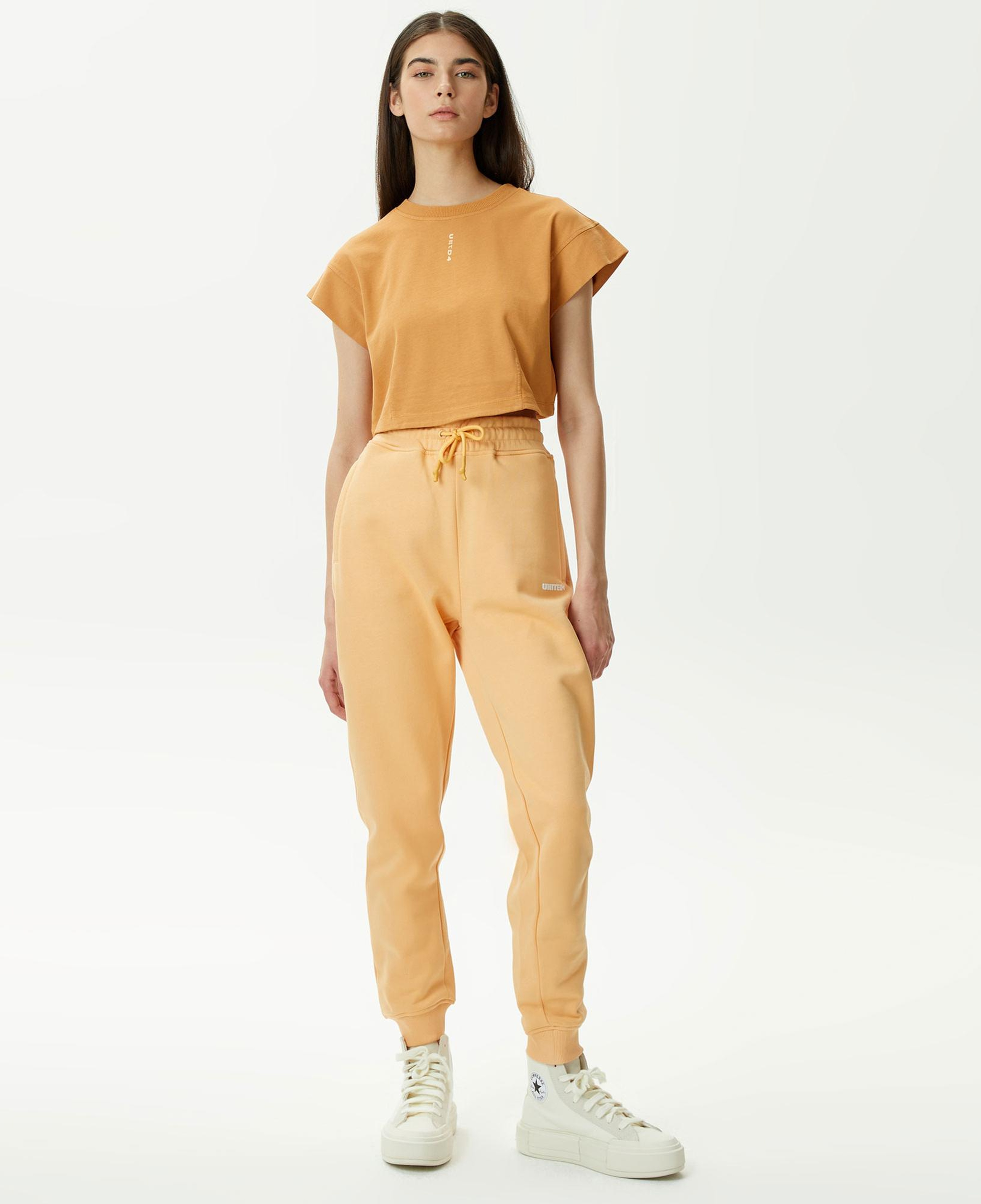 UNITED4 Kadın Kahverengi Crop T-Shirt