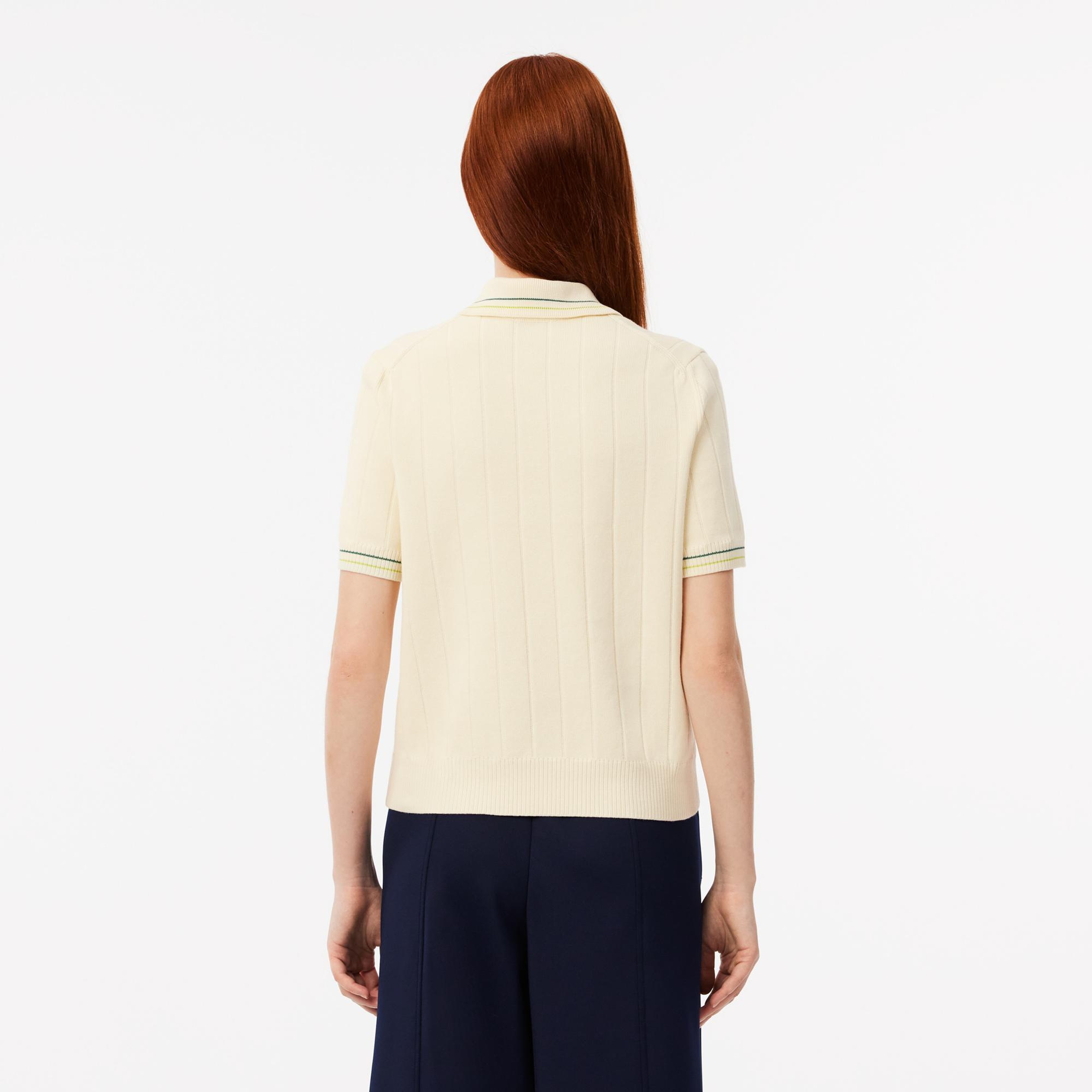 Kadın Relaxed Fit Kısa Kollu Polo Yaka Krem Triko