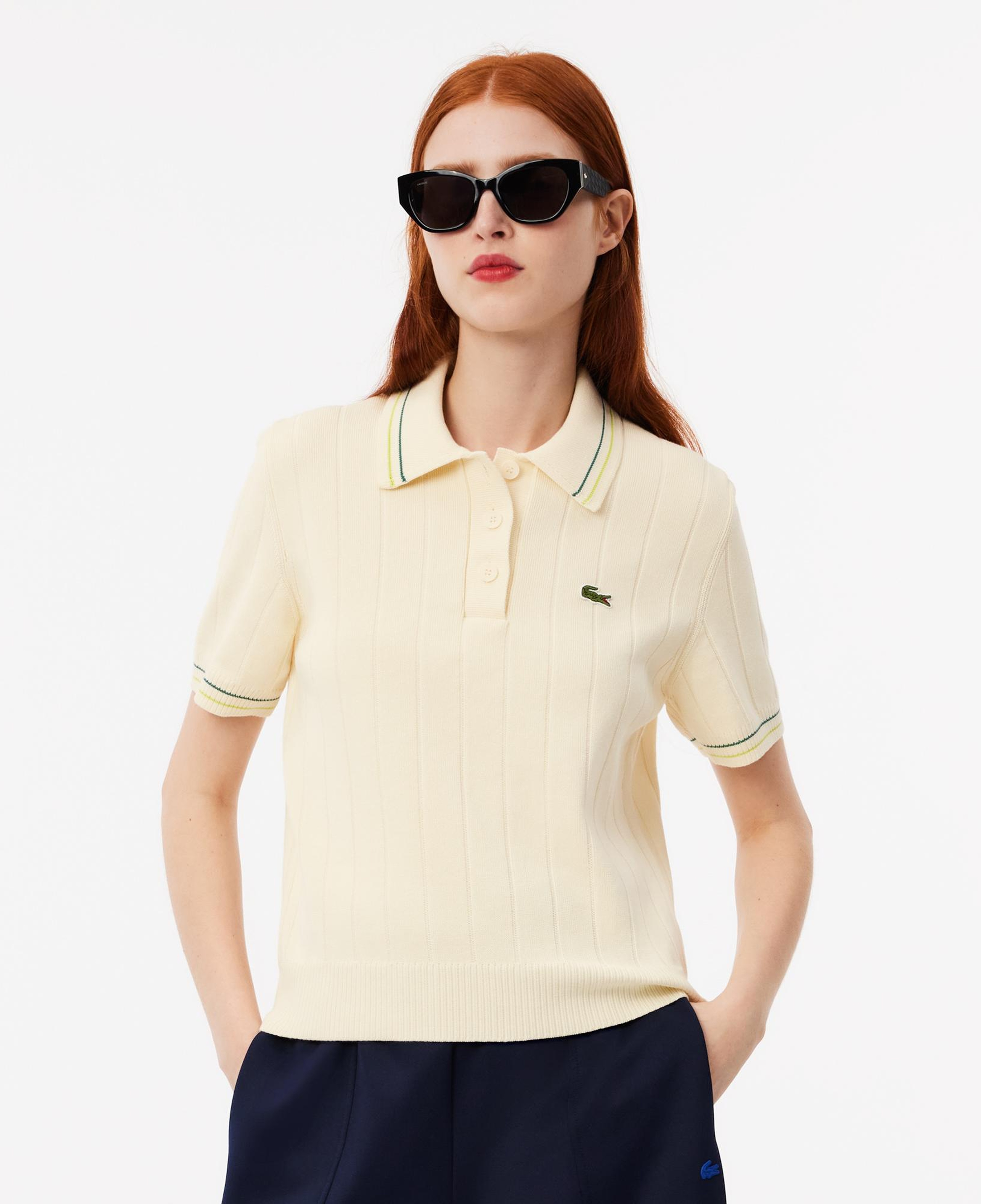 Kadın Relaxed Fit Kısa Kollu Polo Yaka Krem Triko