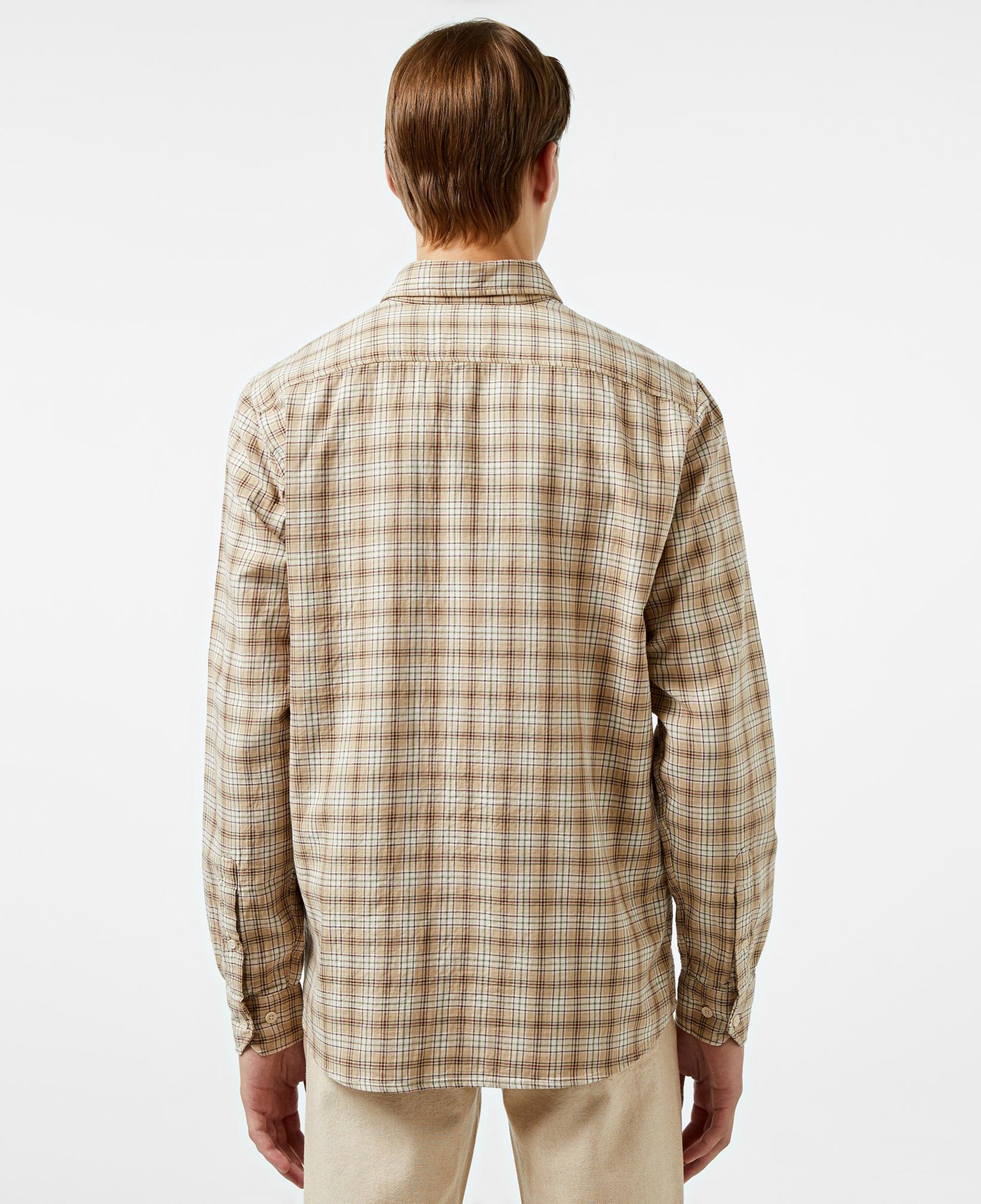 Erkek Regular Fit Düğmeli Yaka Ekose Kahverengi Gömlek