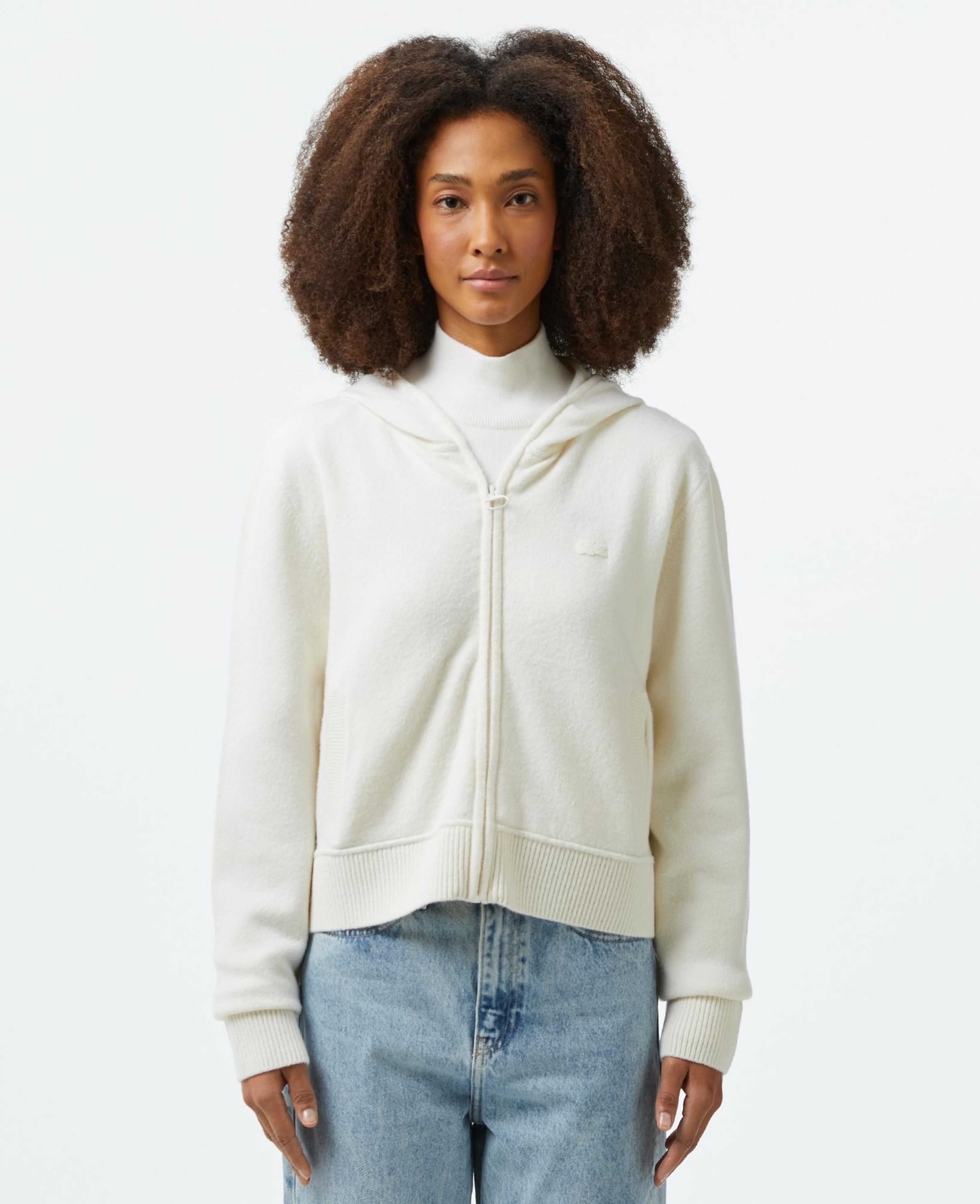 Kadın Relaxed Fit Kapüşonlu Beyaz Hırka