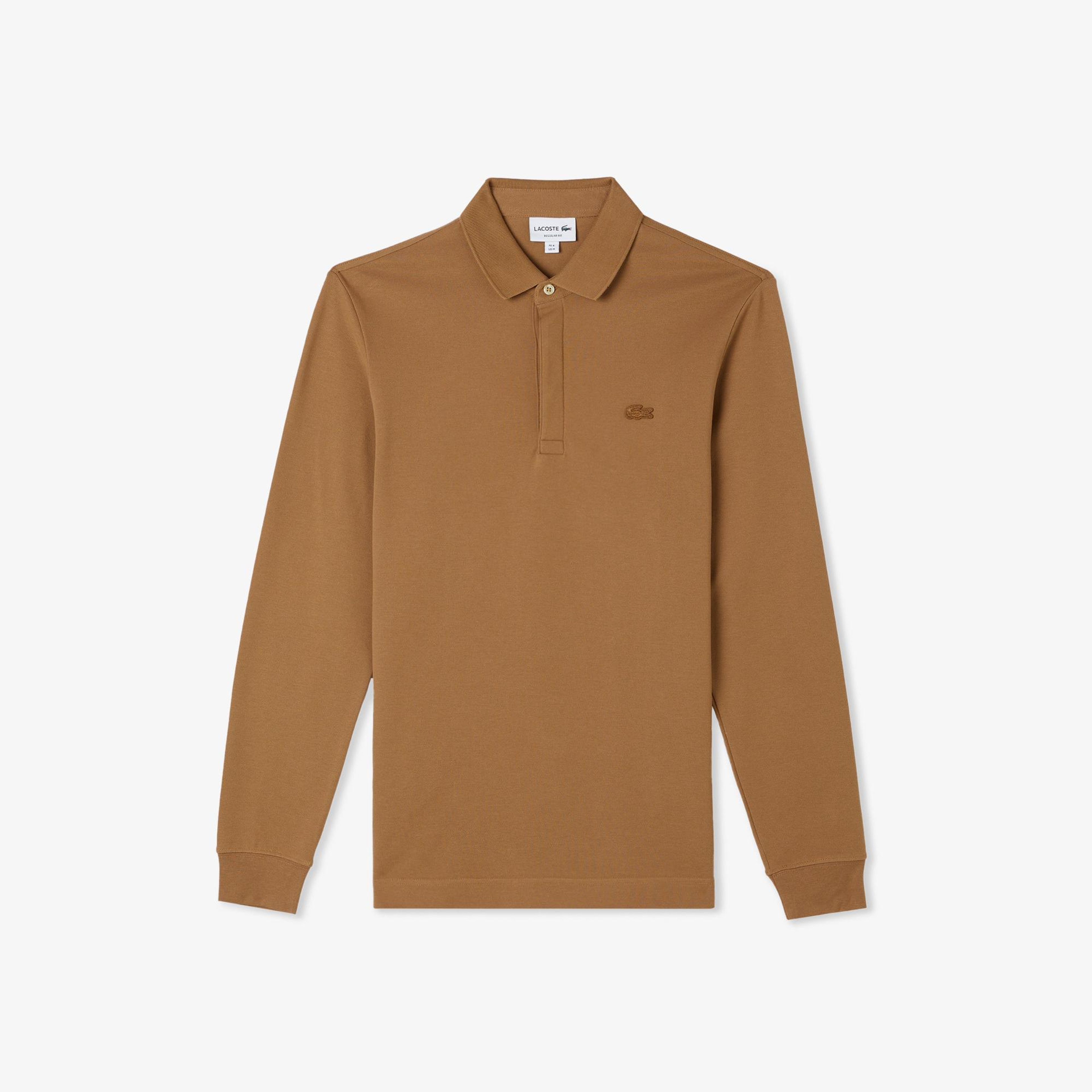 Erkek Regular Fit Uzun Kollu Kahverengi Paris Polo