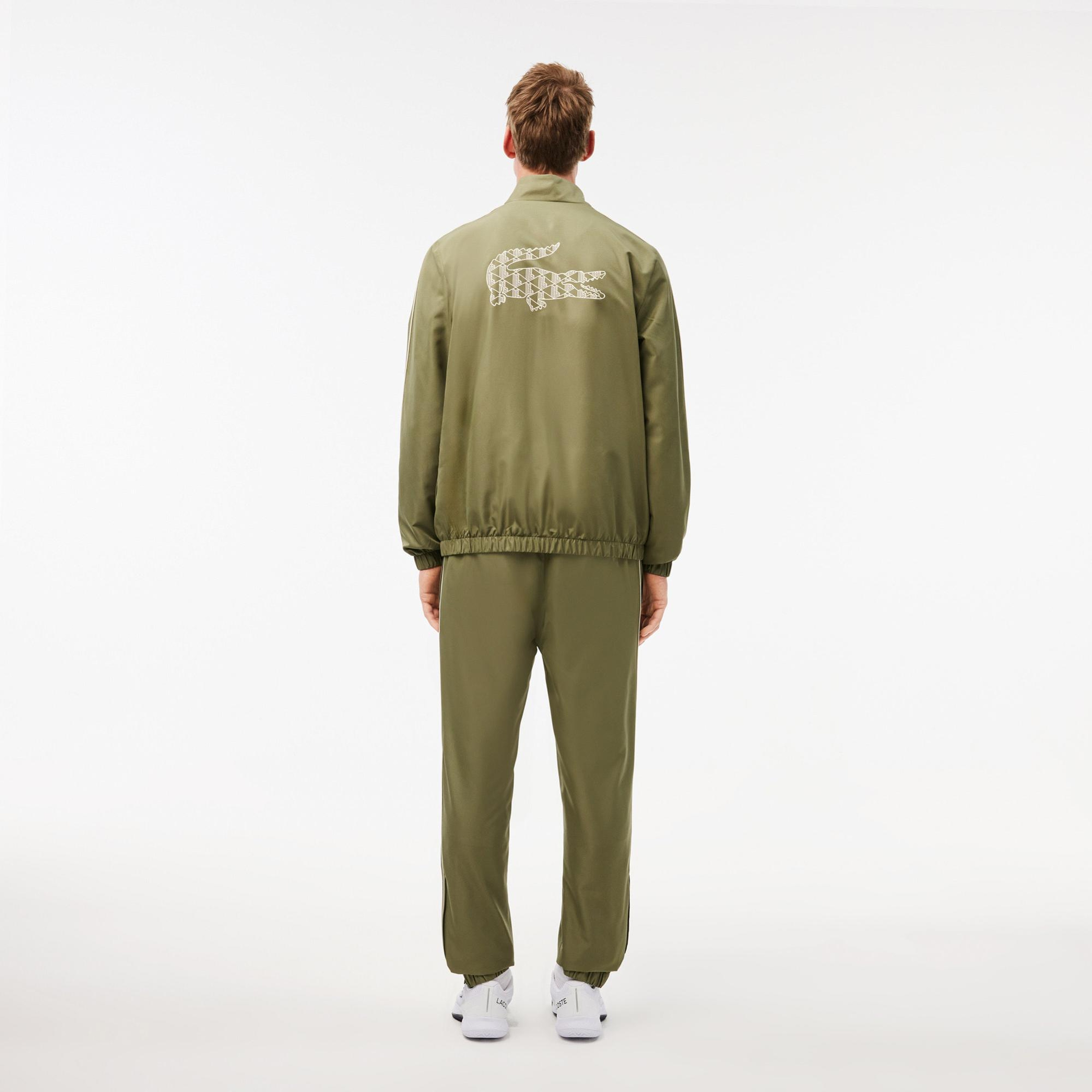 Erkek Regular Fit Fermuarlı Yaka Baskılı Haki Eşofman Takımı