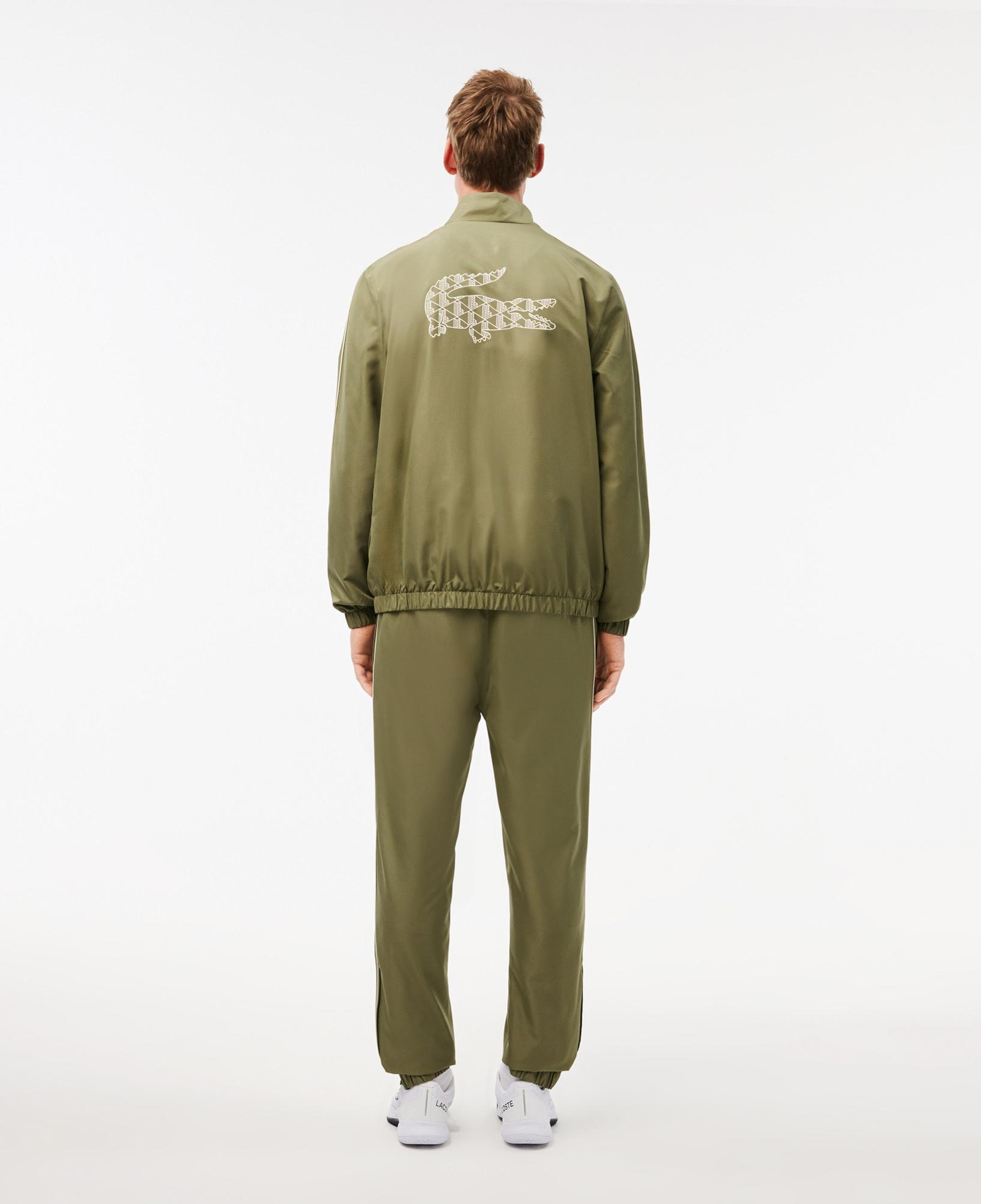 Erkek Regular Fit Fermuarlı Yaka Baskılı Haki Eşofman Takımı