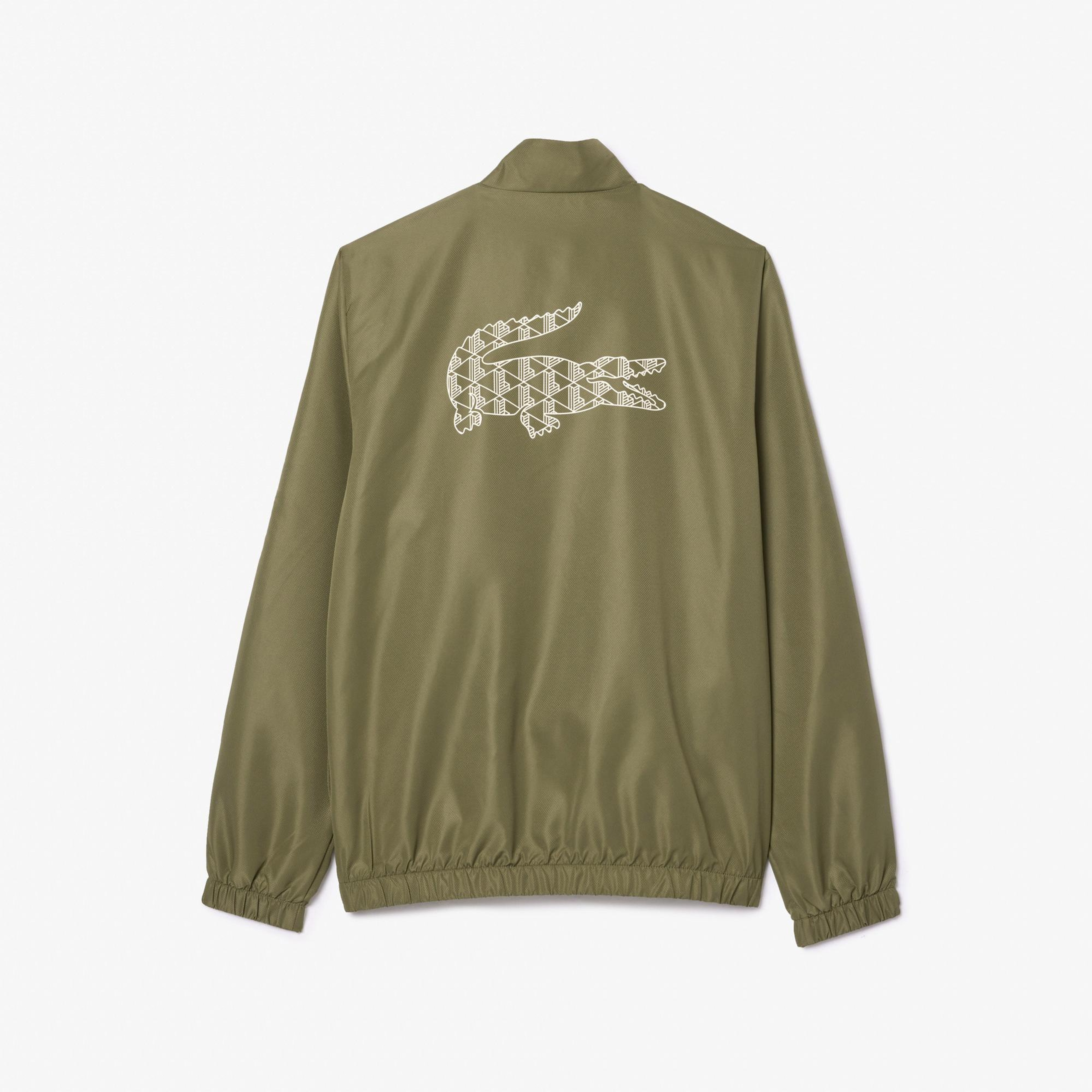 Erkek Regular Fit Fermuarlı Yaka Baskılı Haki Eşofman Takımı