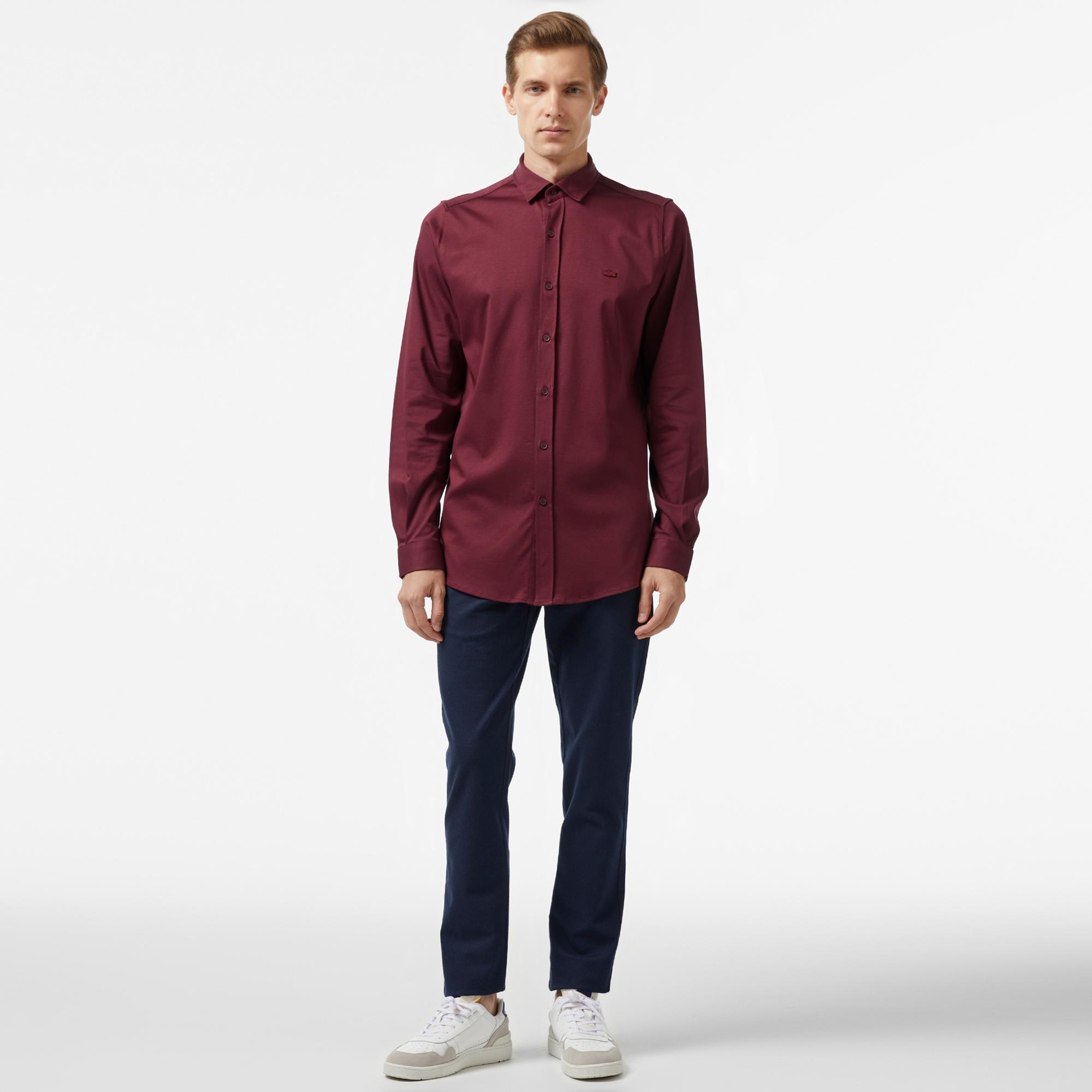 Erkek Slim Fit Bordo Gömlek