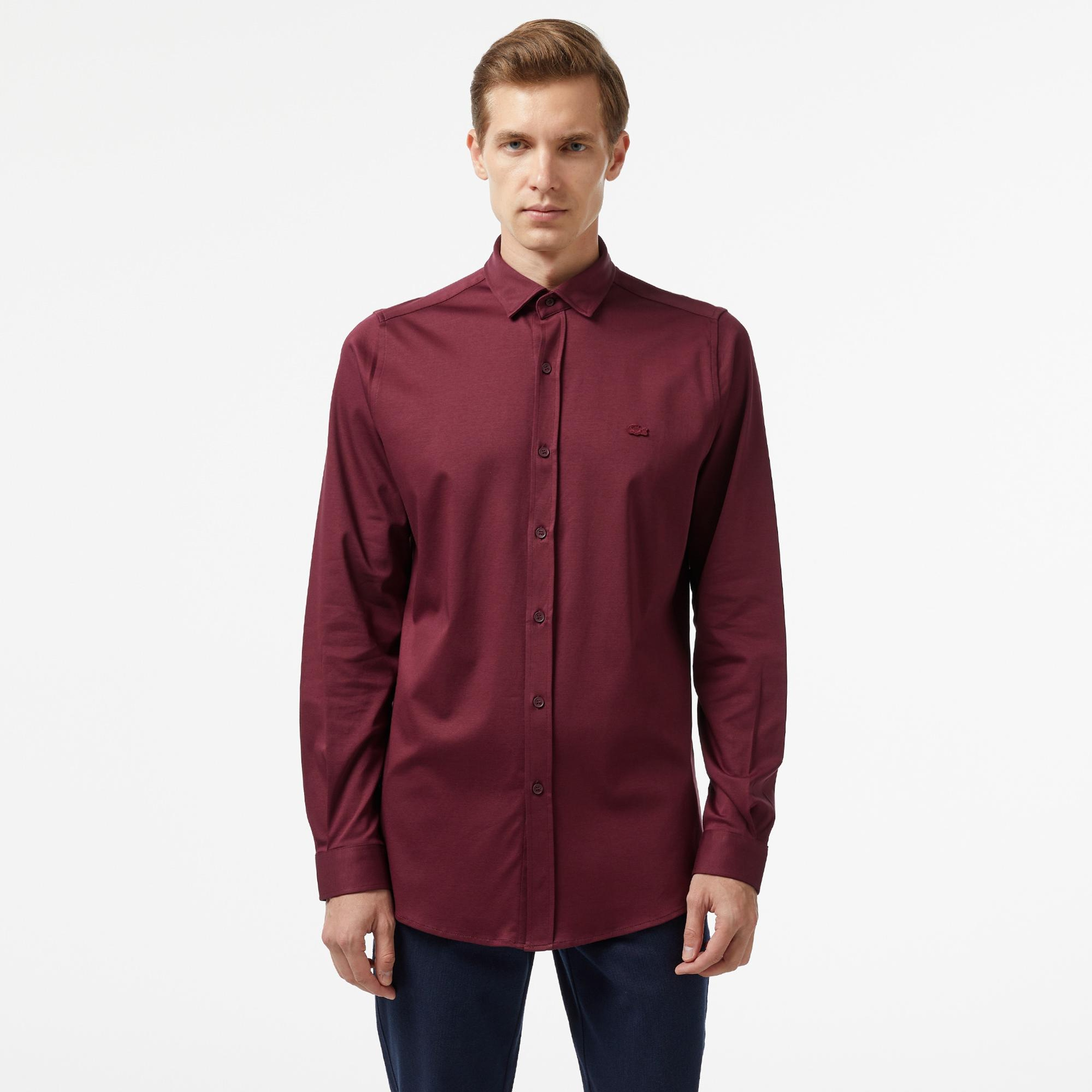 Erkek Slim Fit Bordo Gömlek