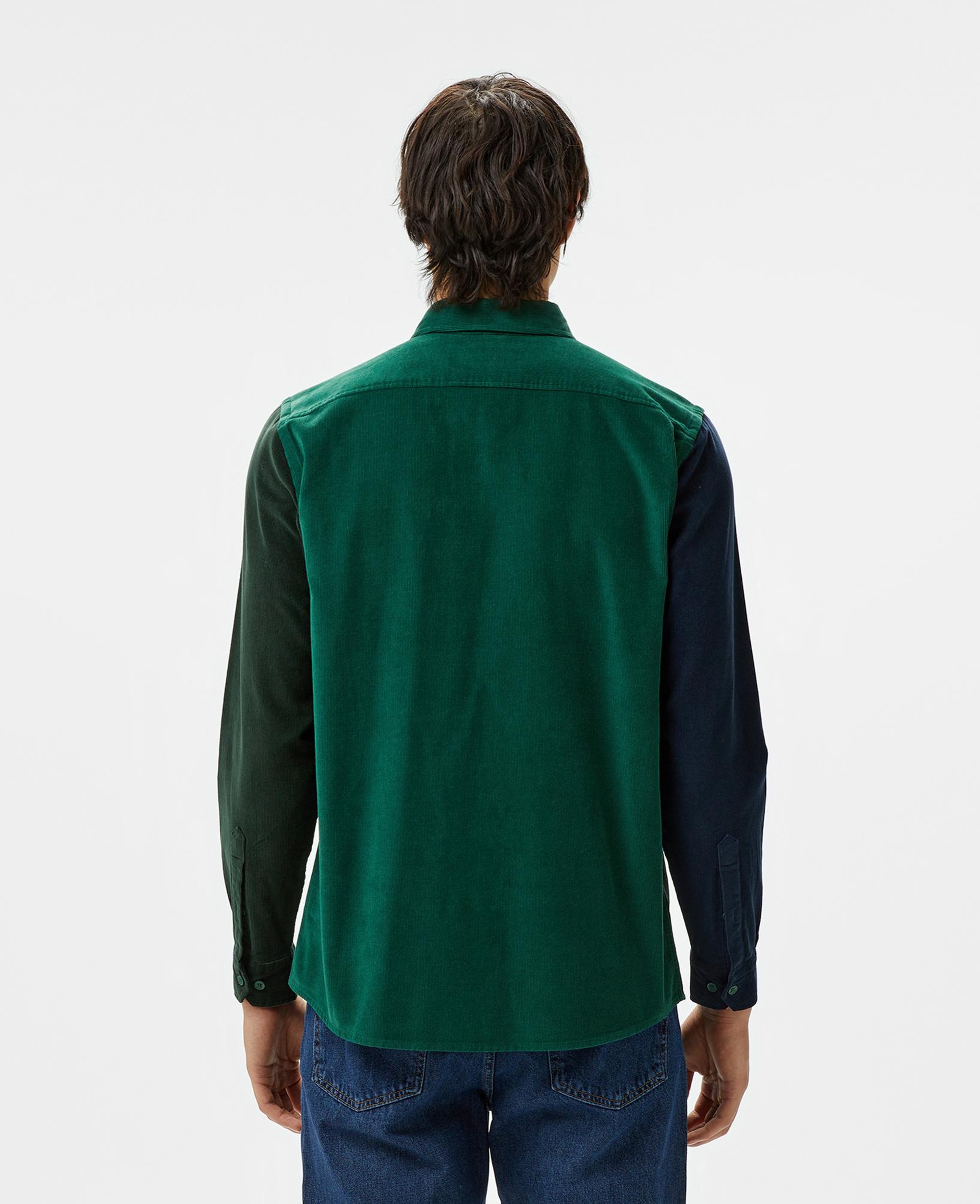 Erkek Regular Fit Düğmeli Yaka Renk Bloklu Koyu Yeşil Gömlek