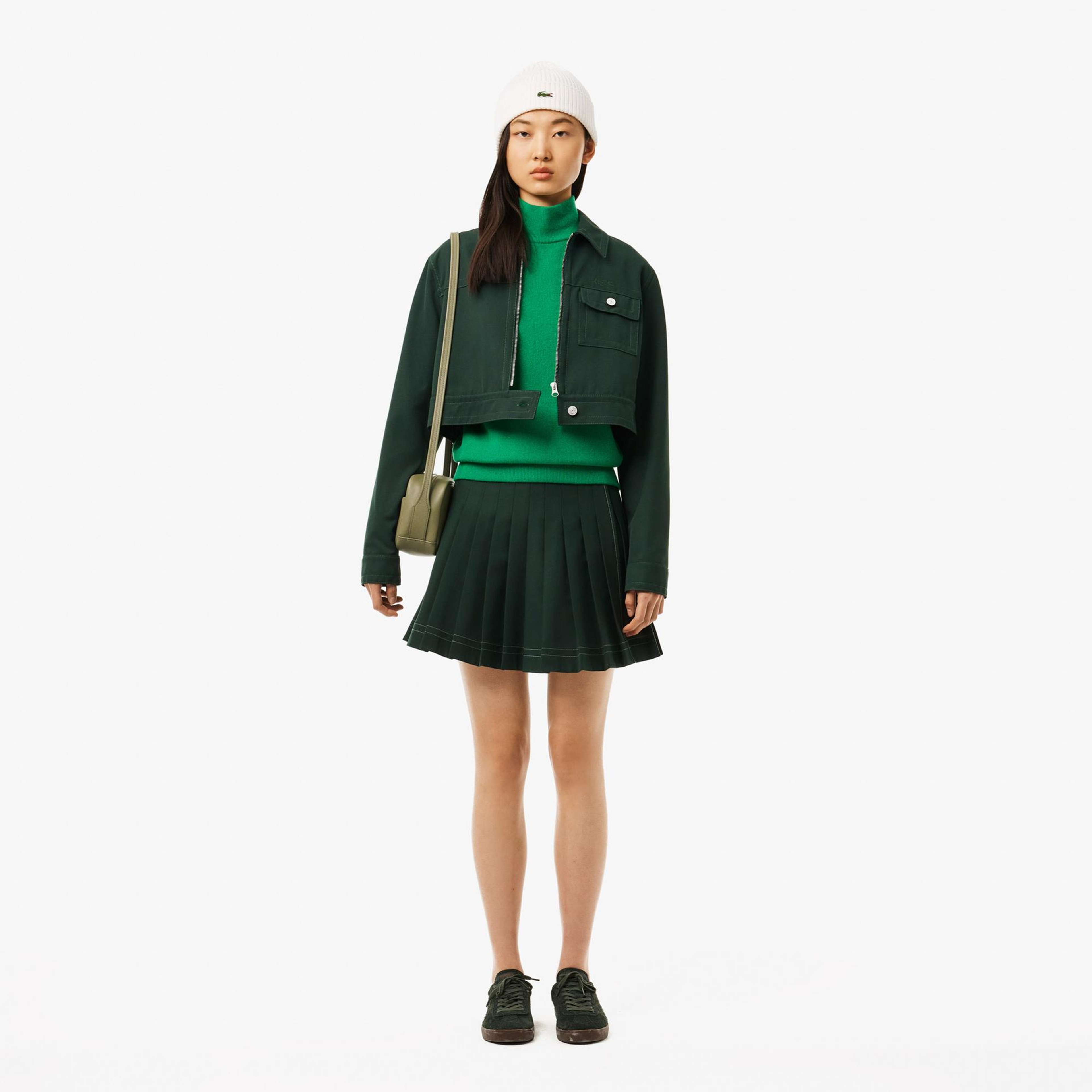 Kadın Relaxed Fit Dik Yaka Yün Yeşil Triko