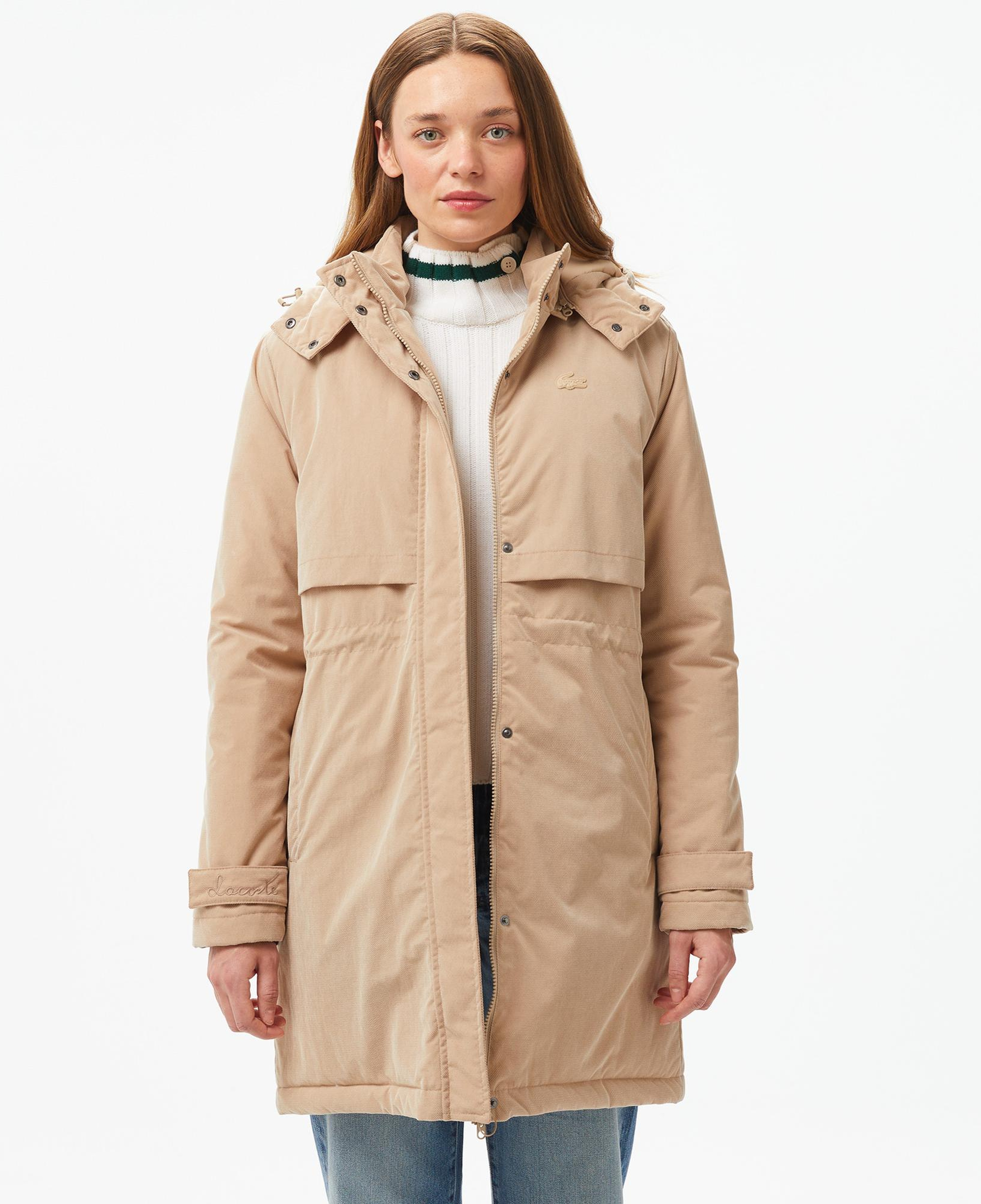 Kadın Relaxed Fit Kapüşonlu Bej Mont