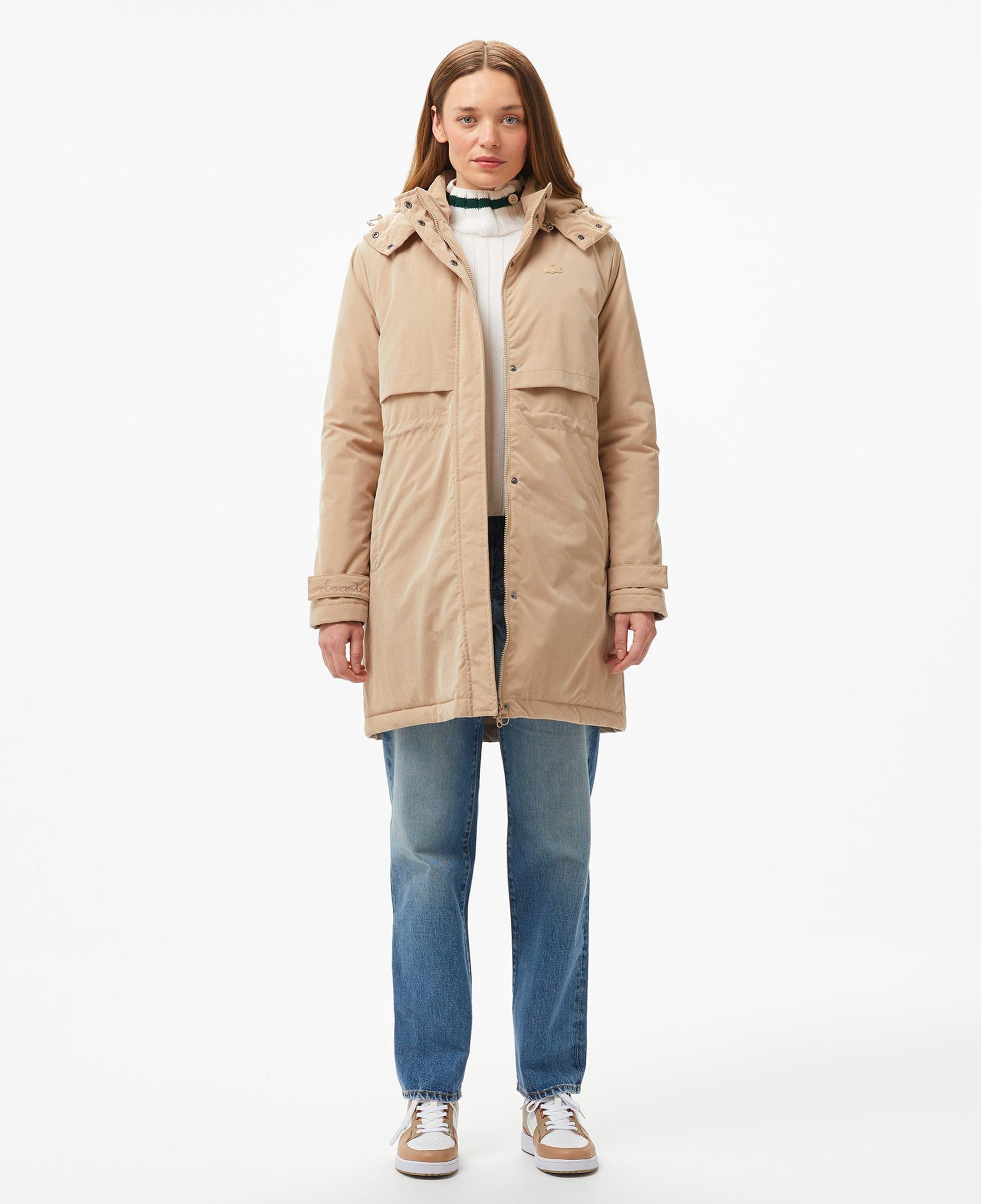 Kadın Relaxed Fit Kapüşonlu Bej Mont