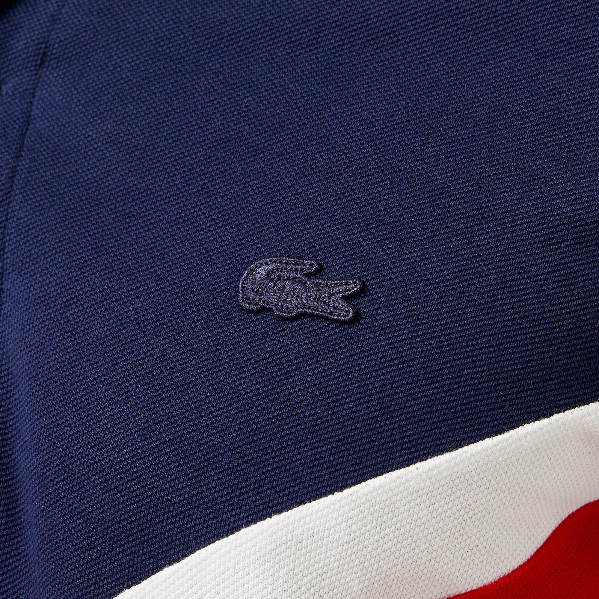 Erkek Classic Fit Uzun Kollu Renk Bloklu Bordo Polo