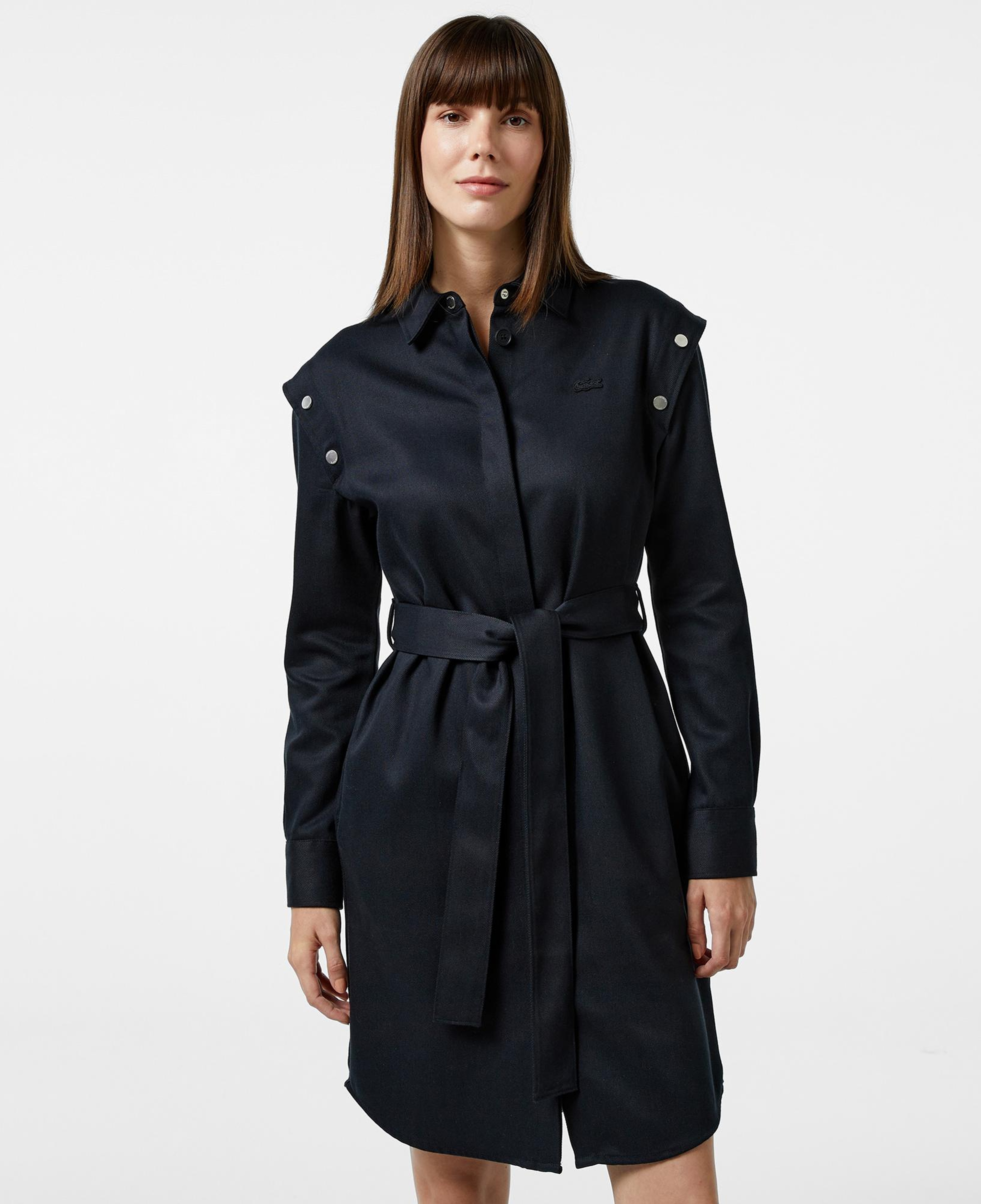 Kadın Relaxed Fit Uzun Kollu Gömlek Yaka Siyah Elbise