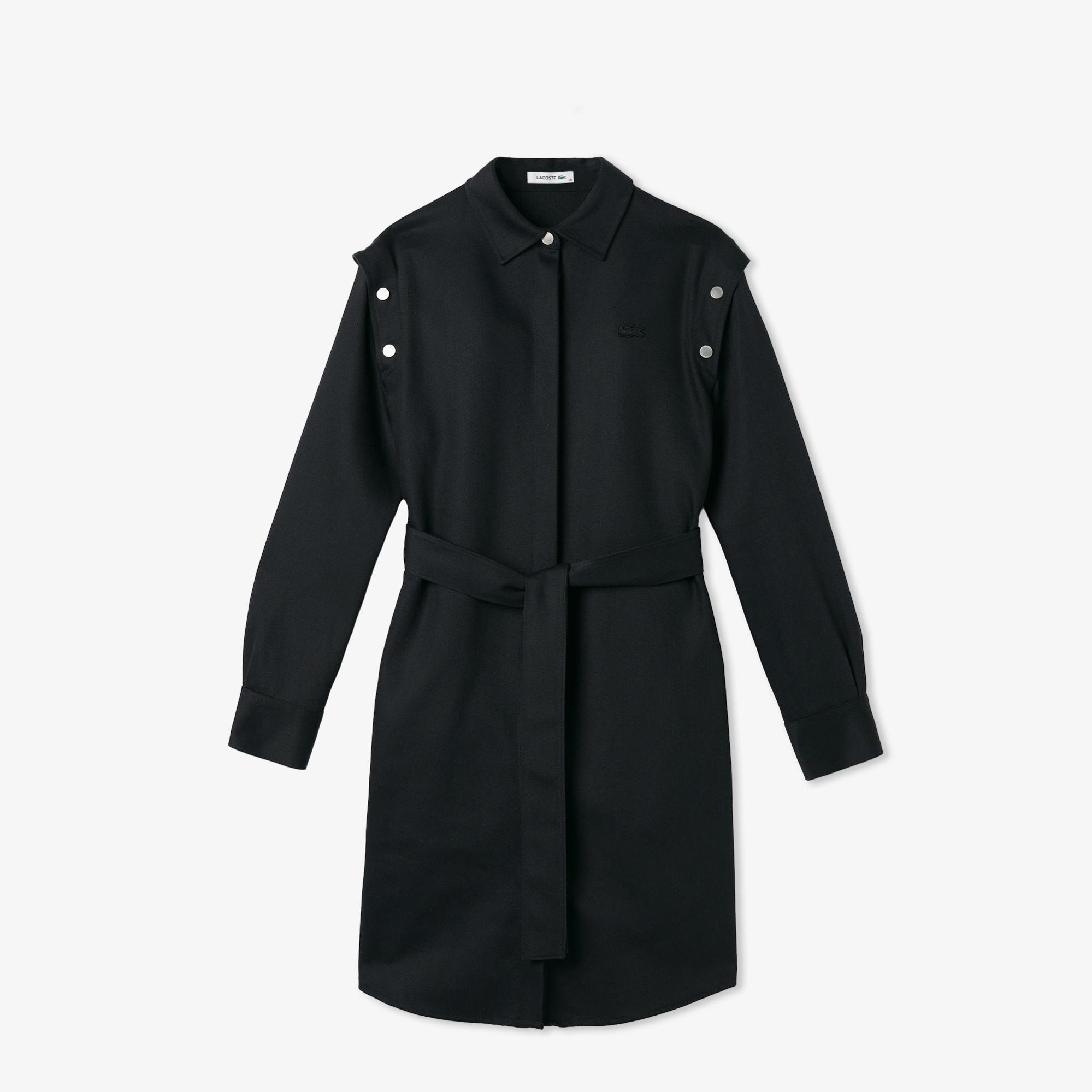 Kadın Relaxed Fit Uzun Kollu Gömlek Yaka Siyah Elbise