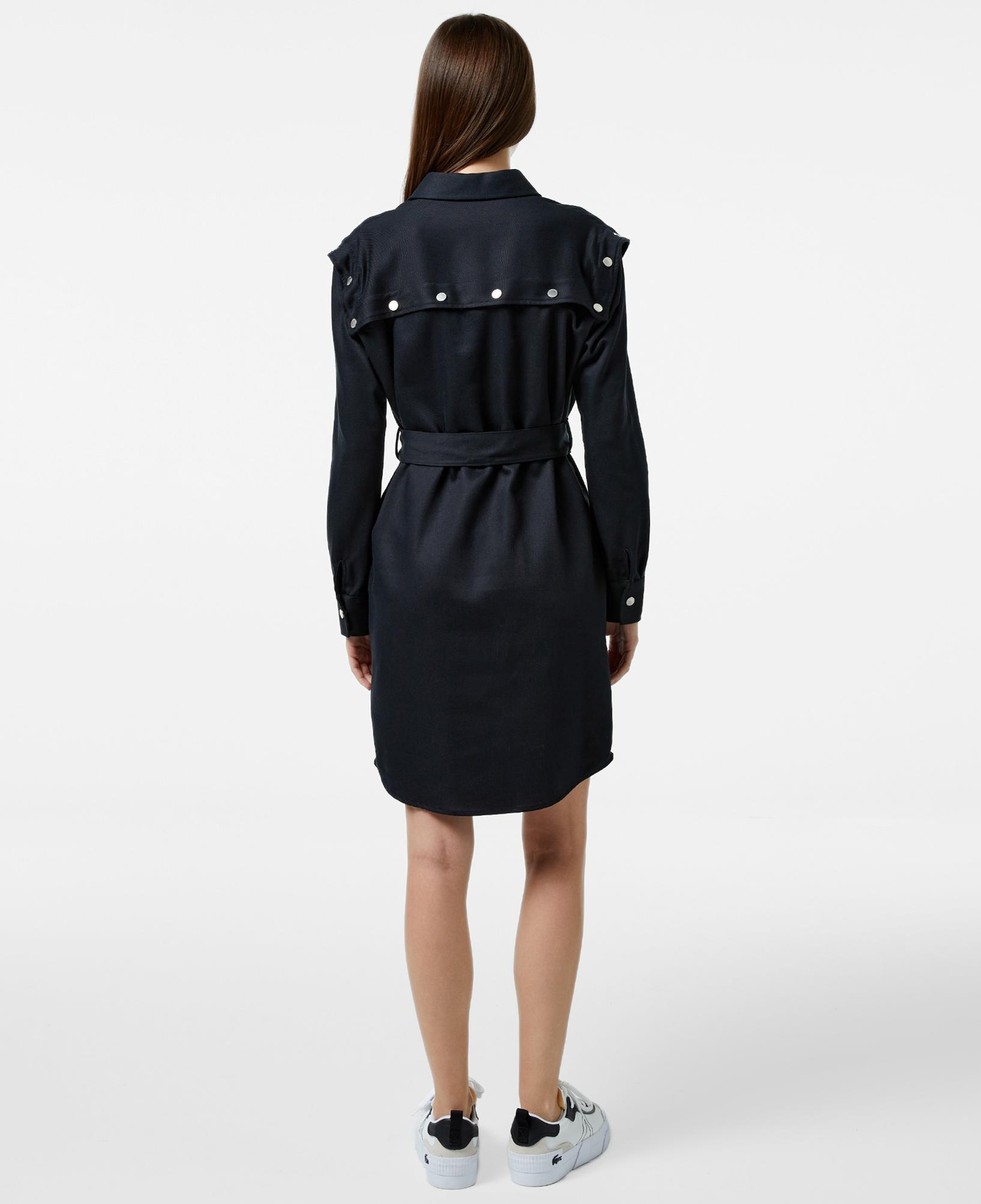 Kadın Relaxed Fit Uzun Kollu Gömlek Yaka Siyah Elbise