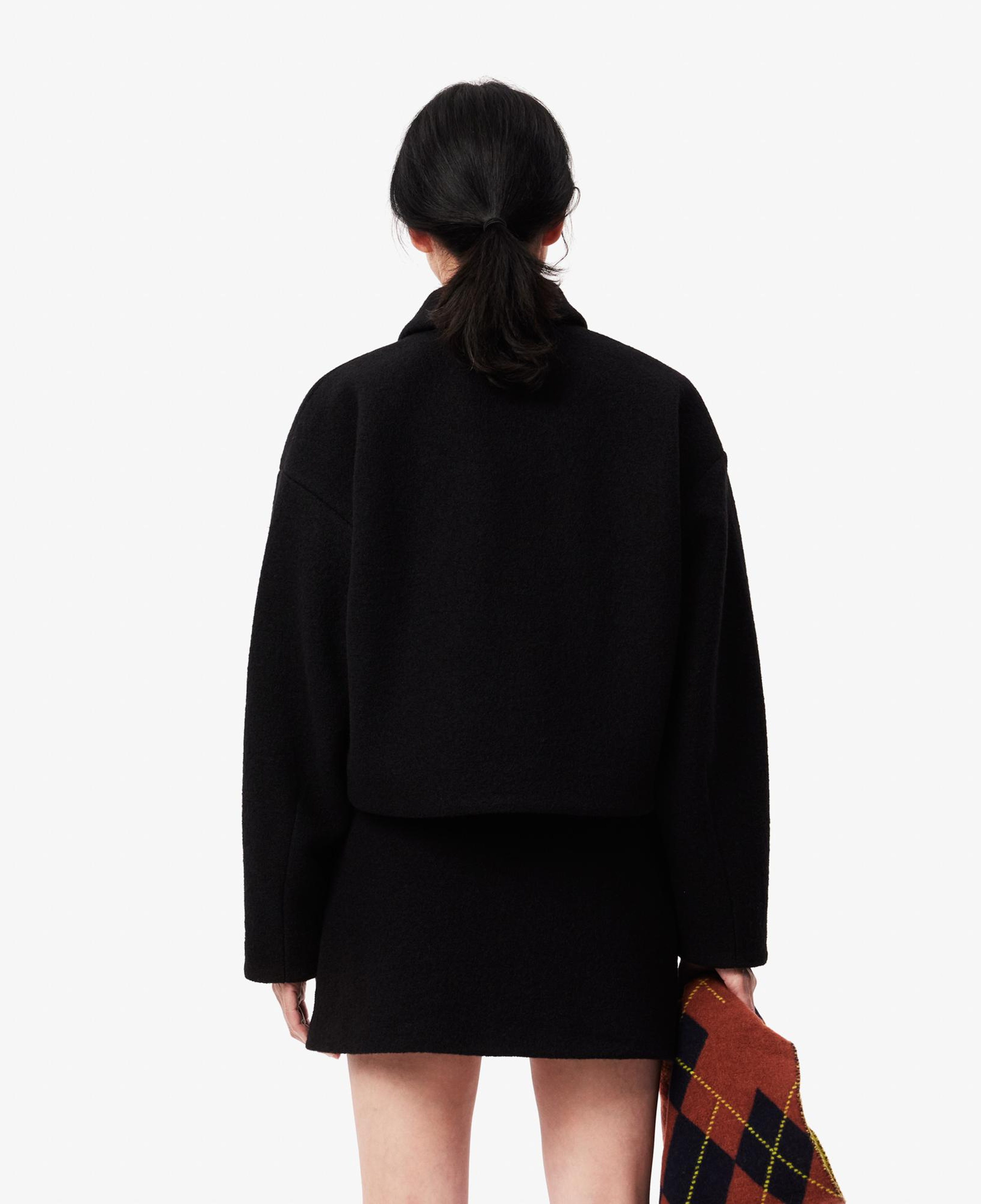 Kadın Oversize Fit Gömlek Yaka Yün Siyah Mont