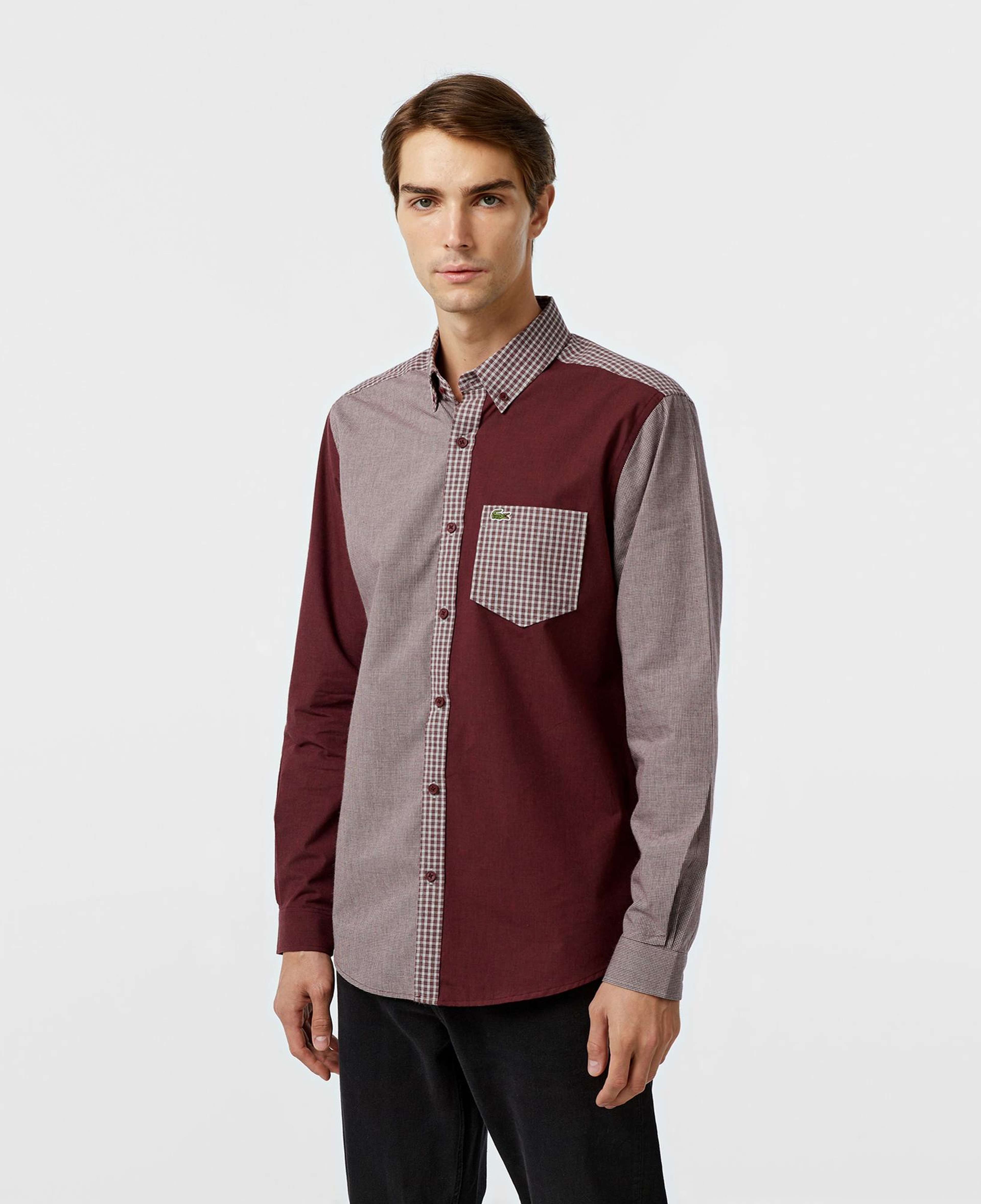 Erkek Relaxed Fit Düğmeli Yaka Ekose Bordo Gömlek