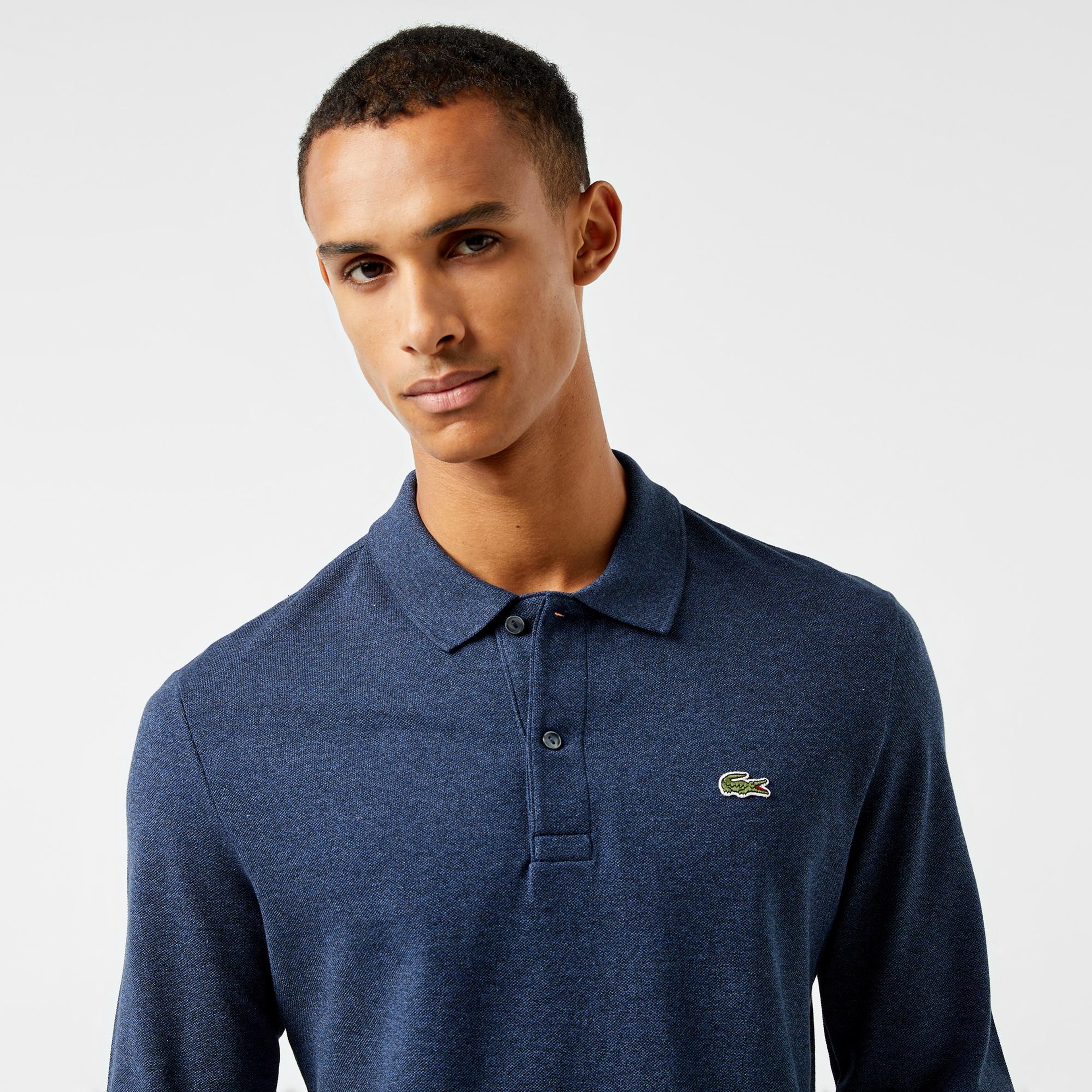 L.12.12 Erkek Slim Fit Uzun Kollu Lacivert Polo