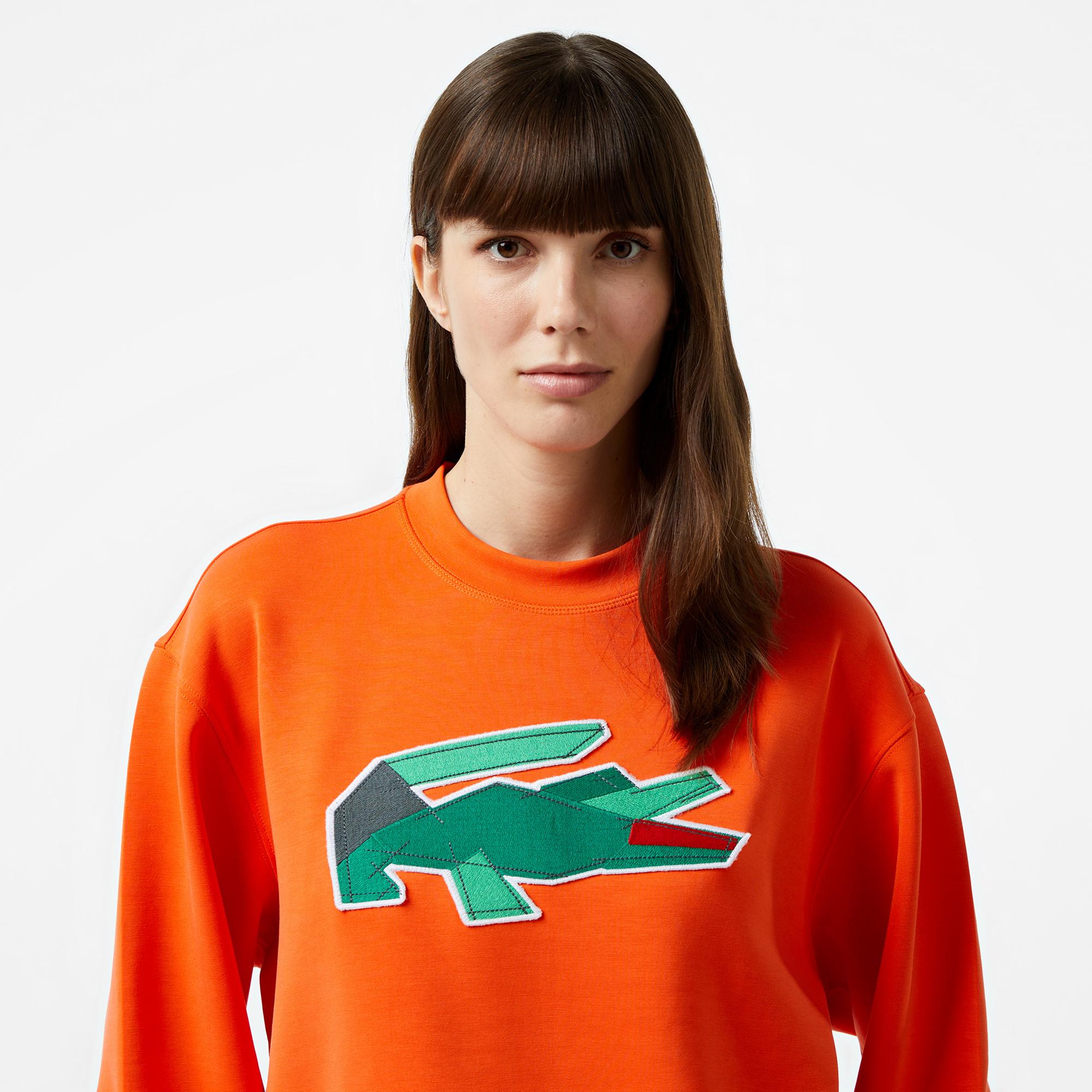 Kadın Oversize Fit Bisiklet Yaka Baskılı Turuncu Sweatshirt