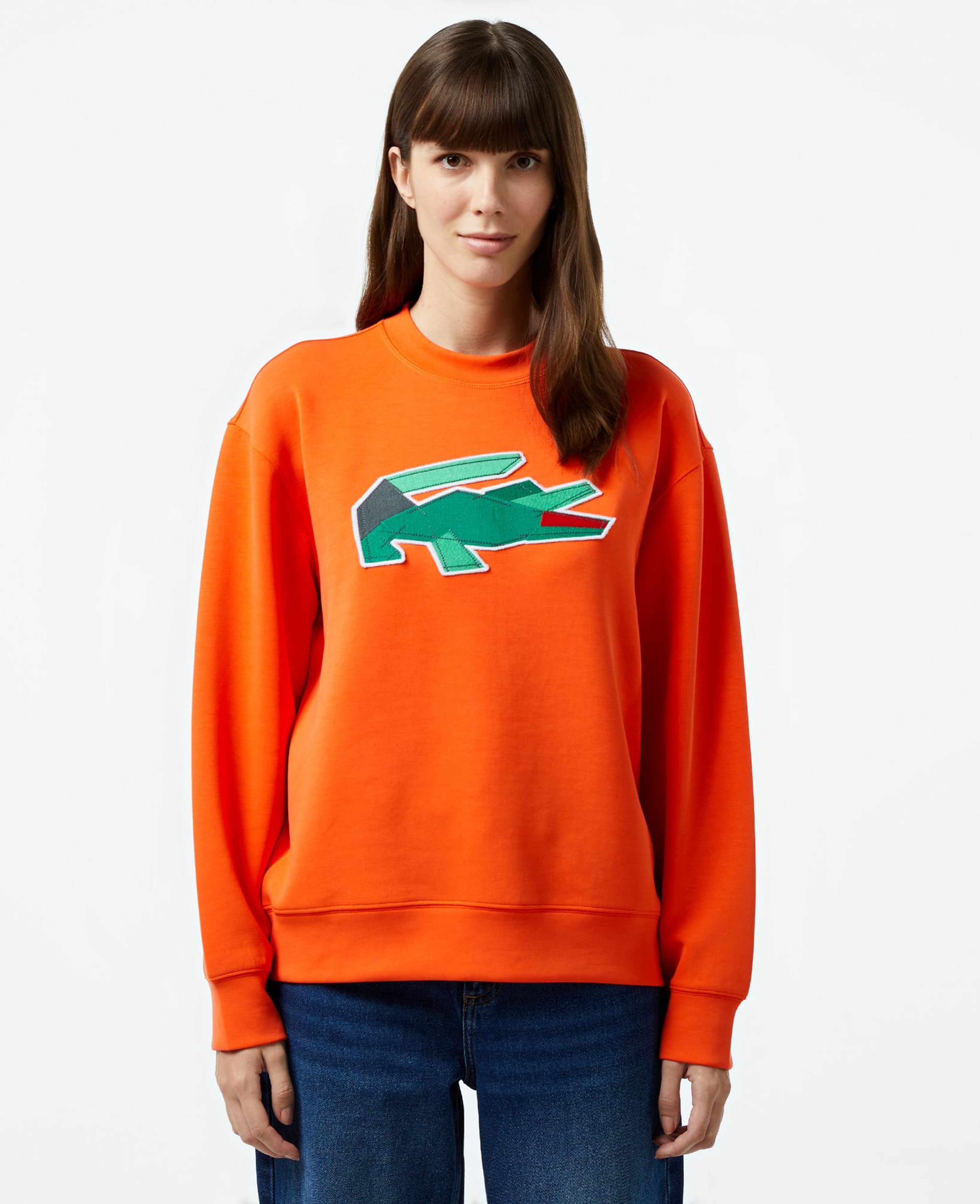 Kadın Oversize Fit Bisiklet Yaka Baskılı Turuncu Sweatshirt