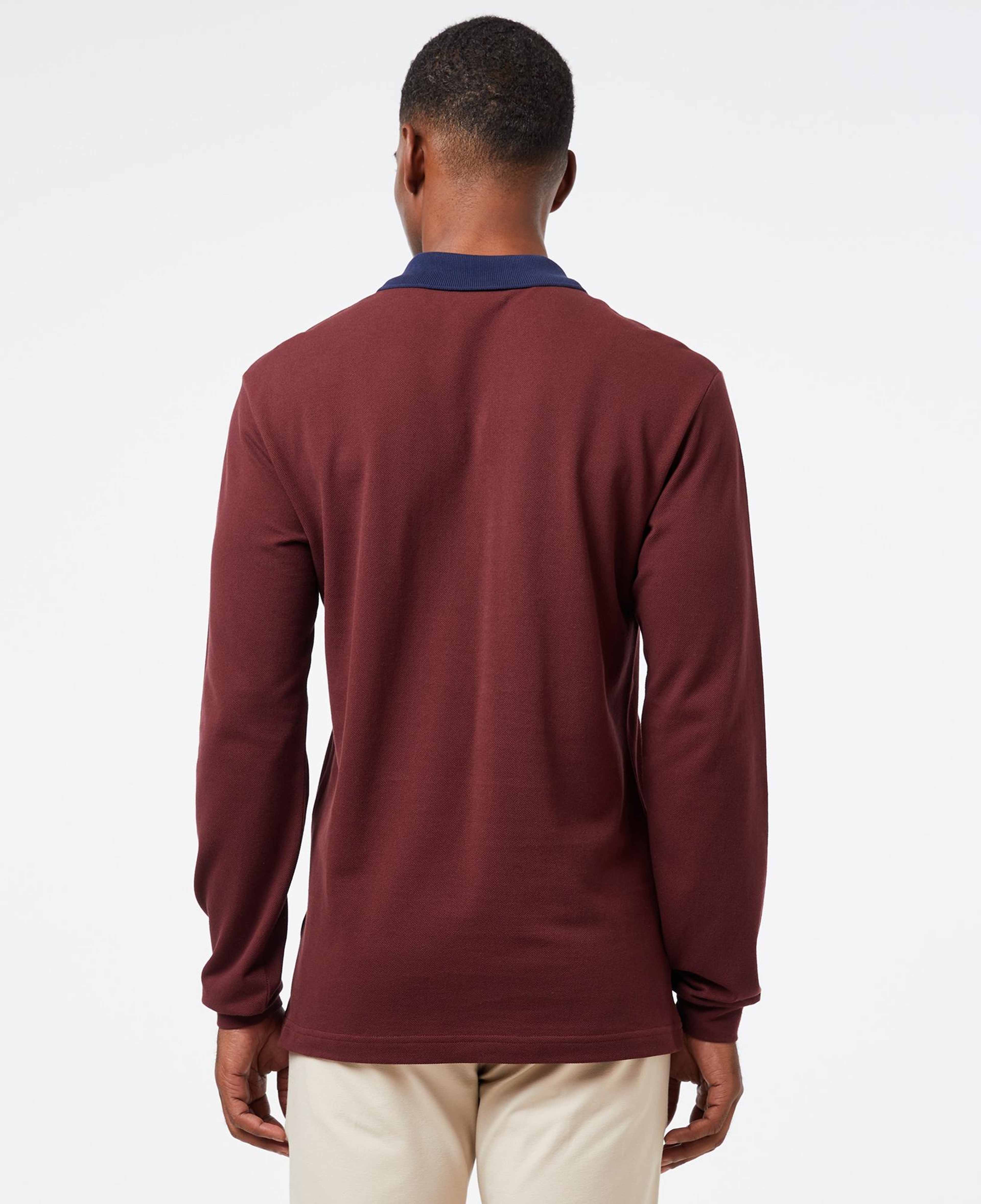 Erkek Classic Fit Uzun Kollu Renk Bloklu Bordo Polo