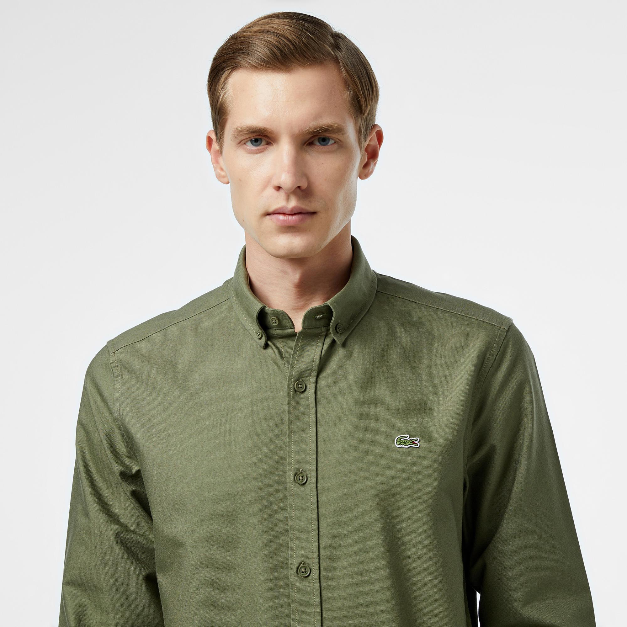 Erkek Slim Fit Haki Gömlek