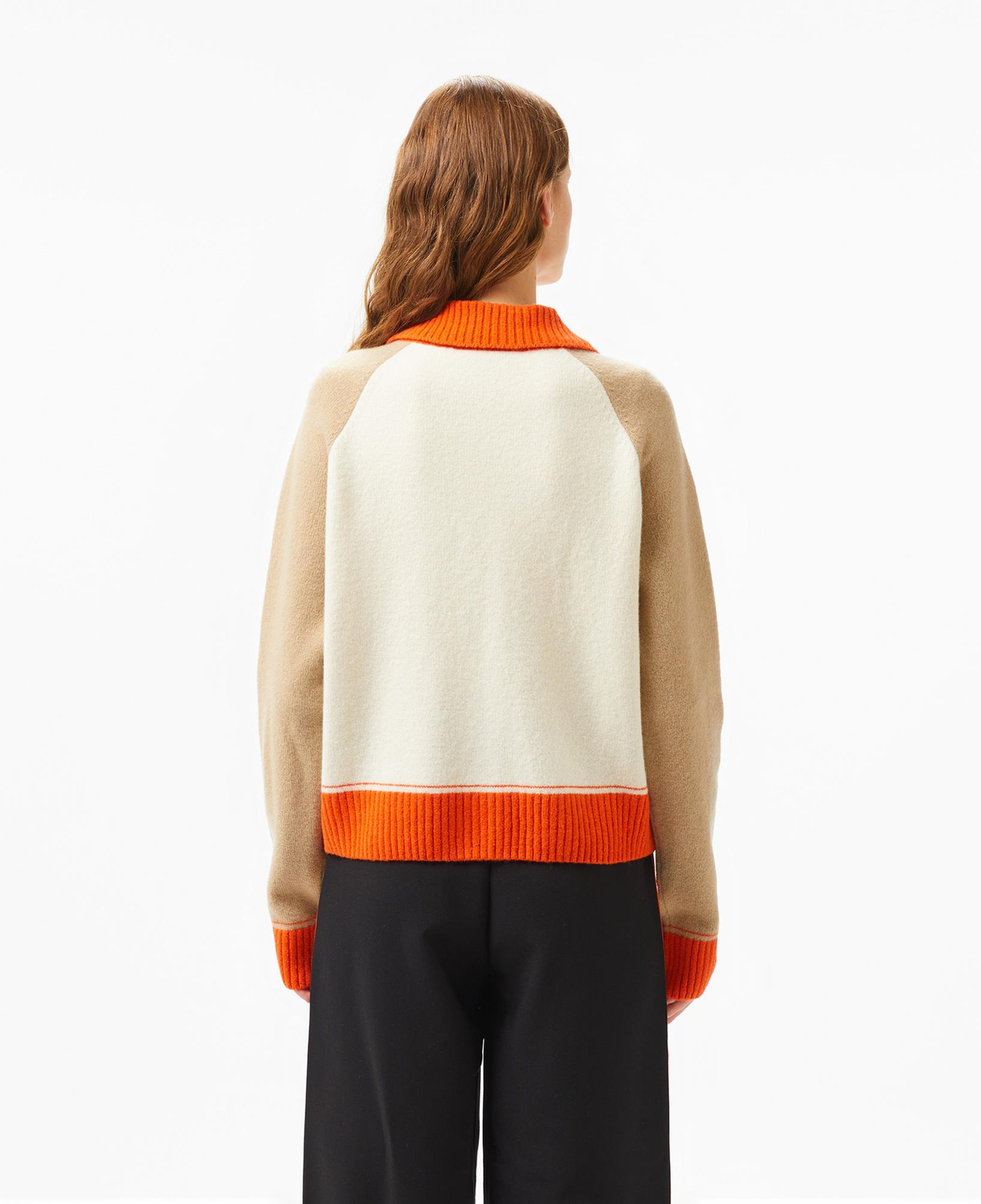 Kadın Relaxed Fit Fermuarlı Renk Bloklu Bej Triko