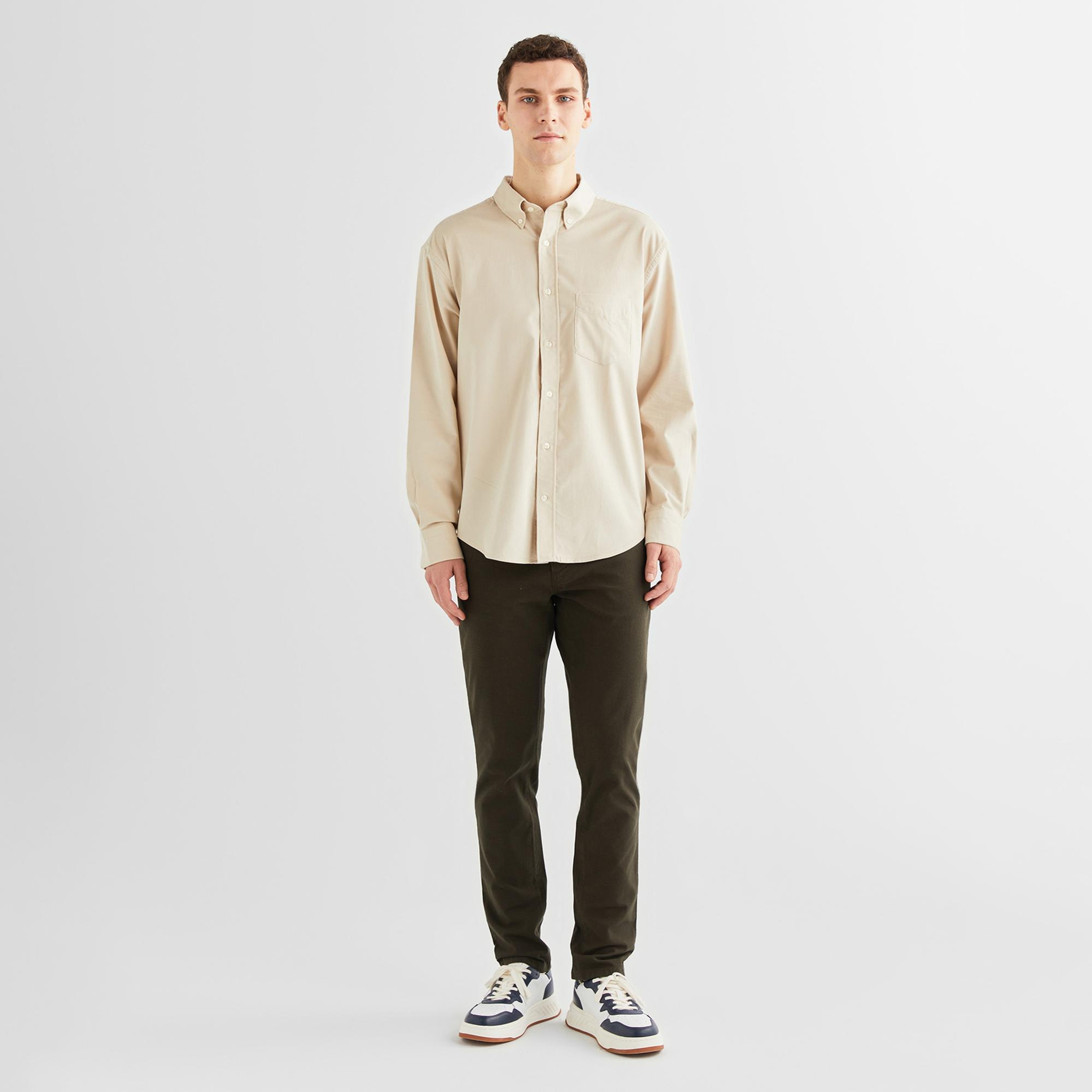 GANT Erkek Bej Relaxed Fit Düğmeli Yaka Gömlek