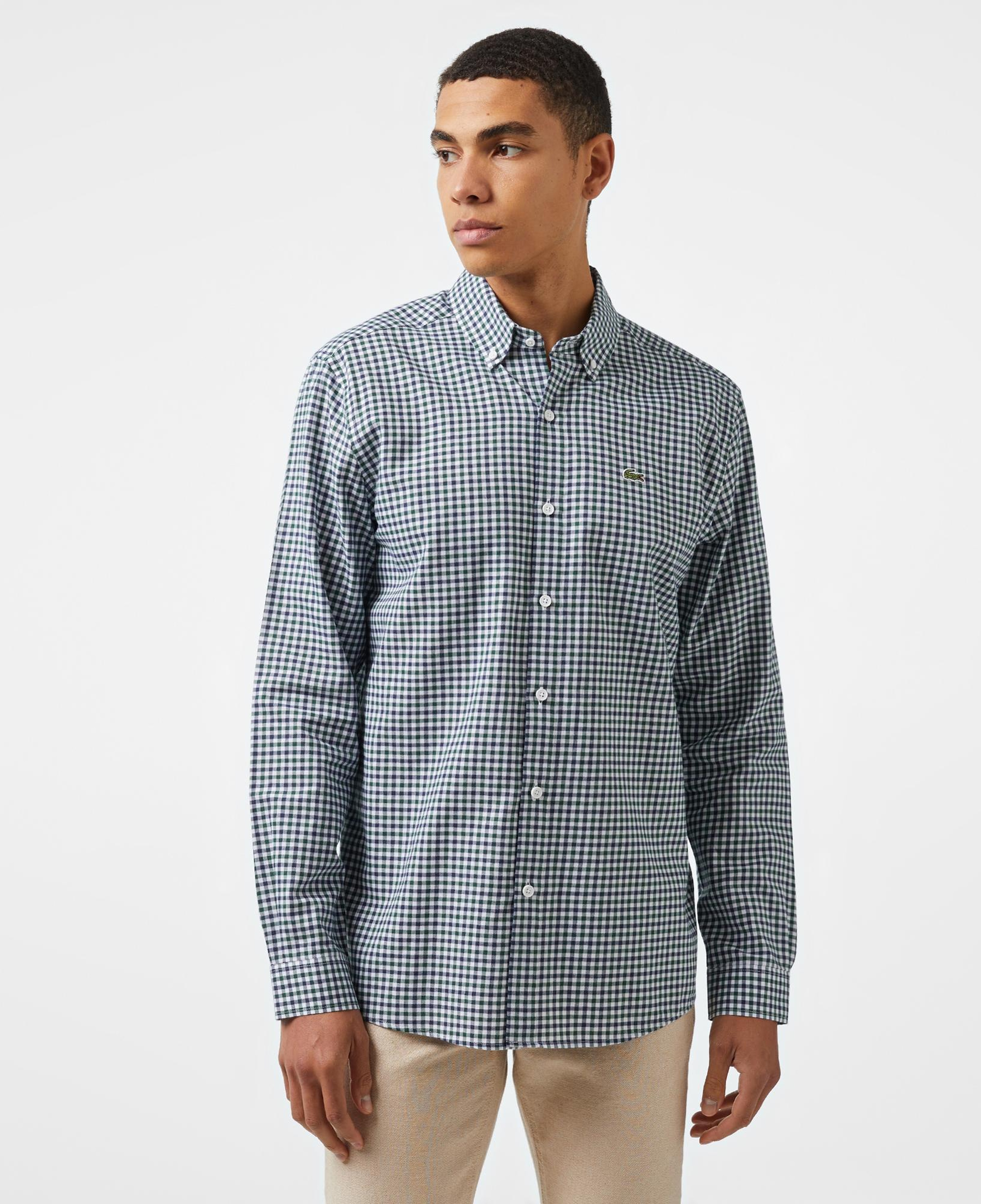 Erkek Regular Fit Kareli Koyu Yeşil Gömlek
