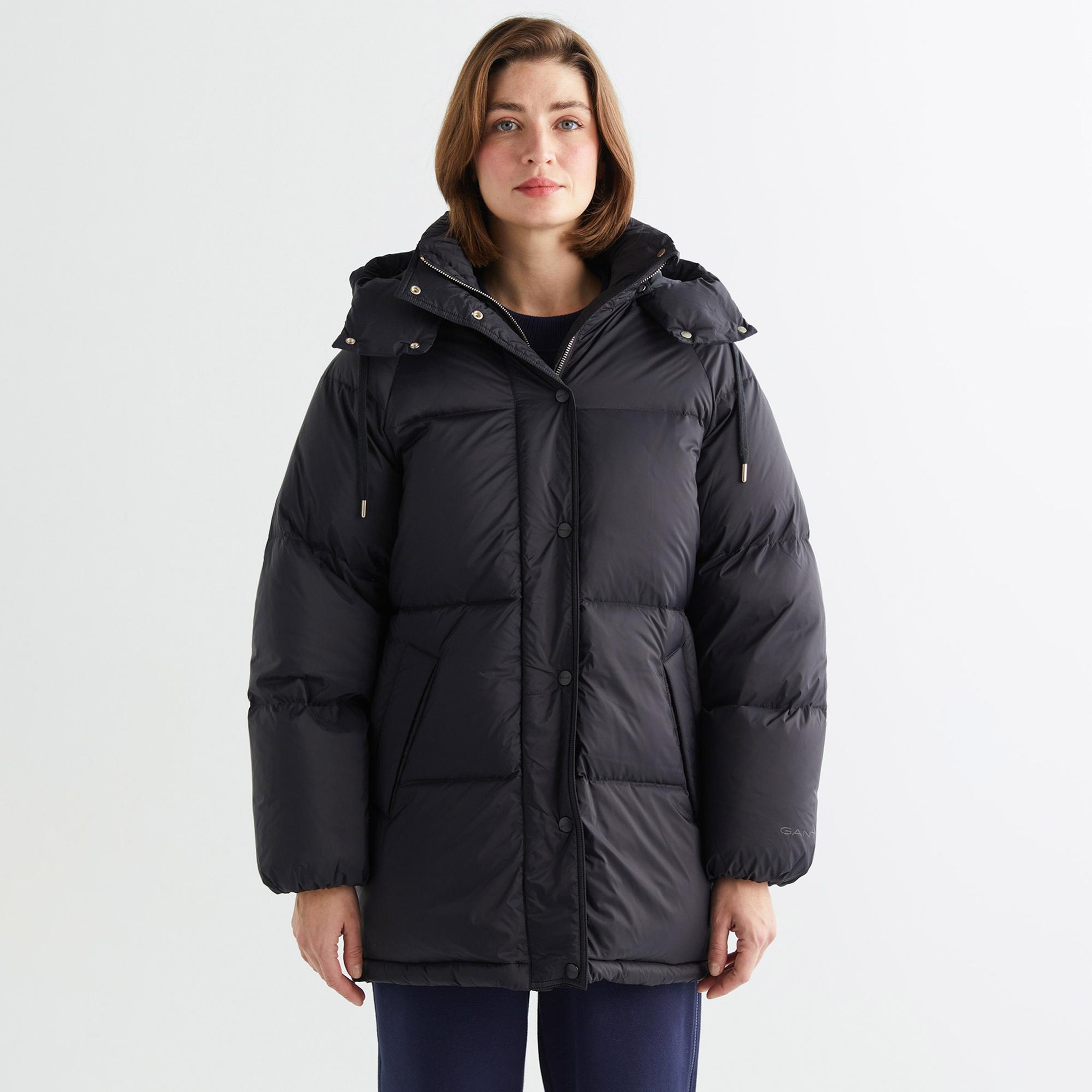 GANT Kadın Siyah Relaxed Fit Kapüşonlu Mont