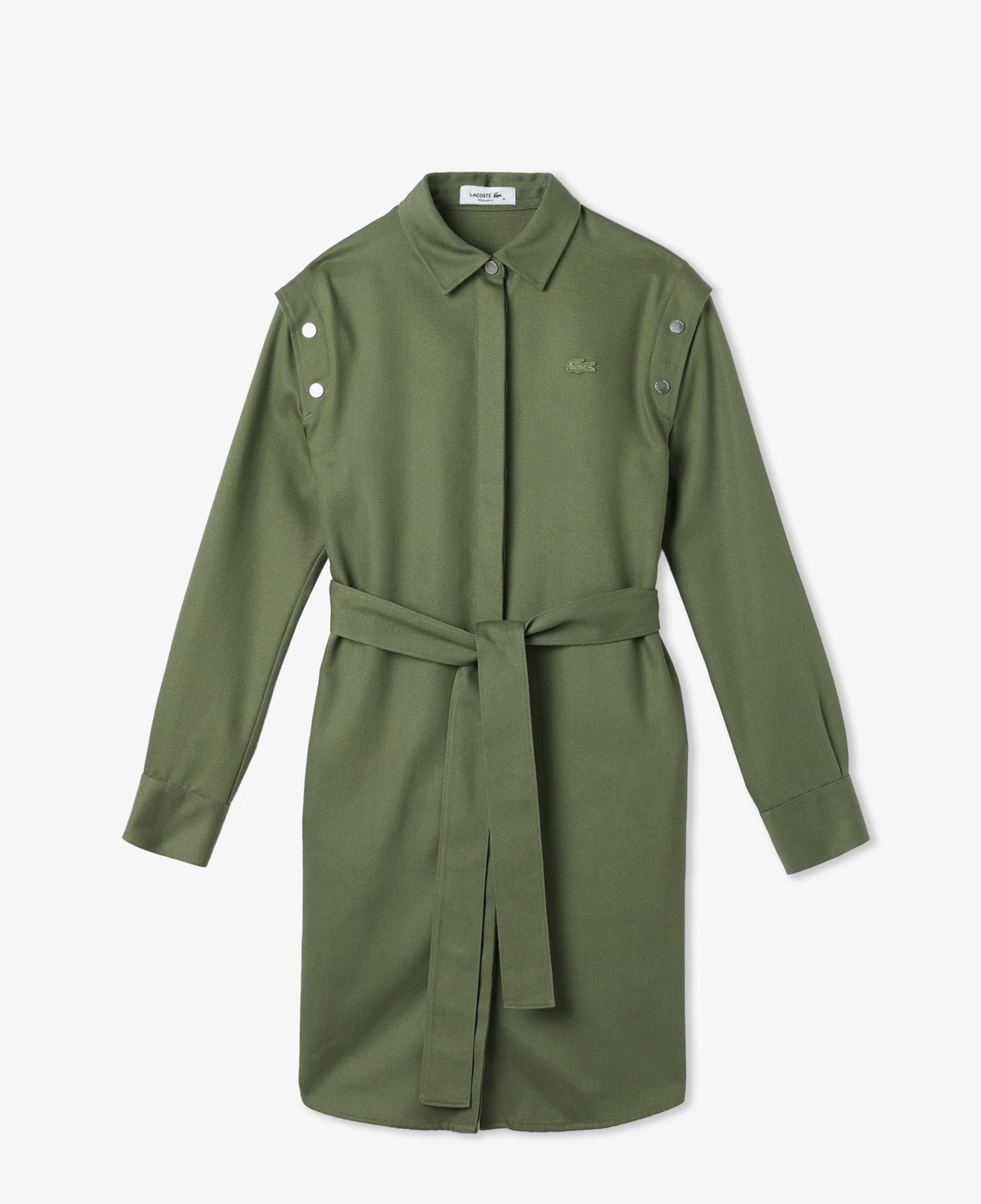 Kadın Relaxed Fit Uzun Kollu Gömlek Yaka Haki Elbise