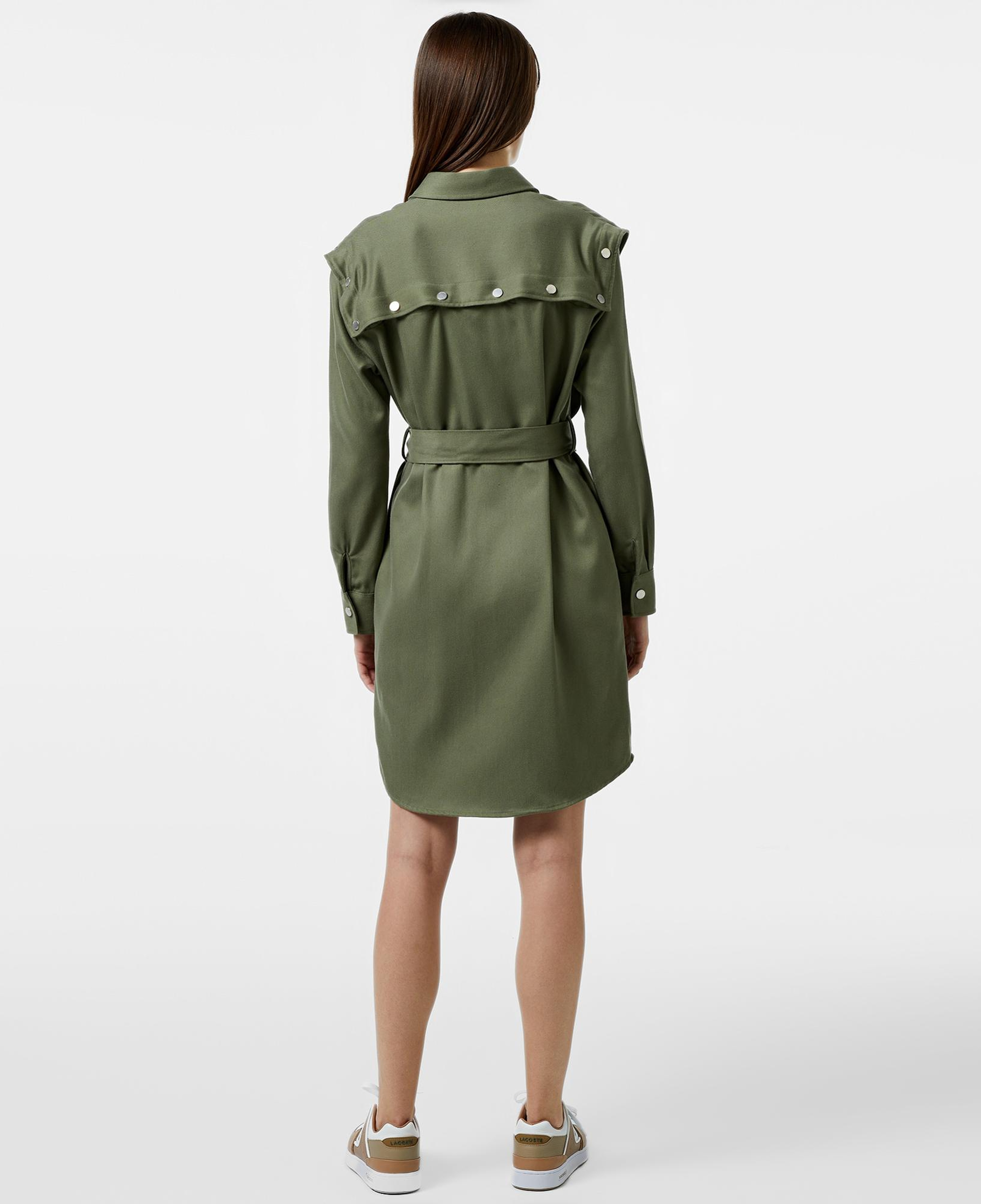 Kadın Relaxed Fit Uzun Kollu Gömlek Yaka Haki Elbise