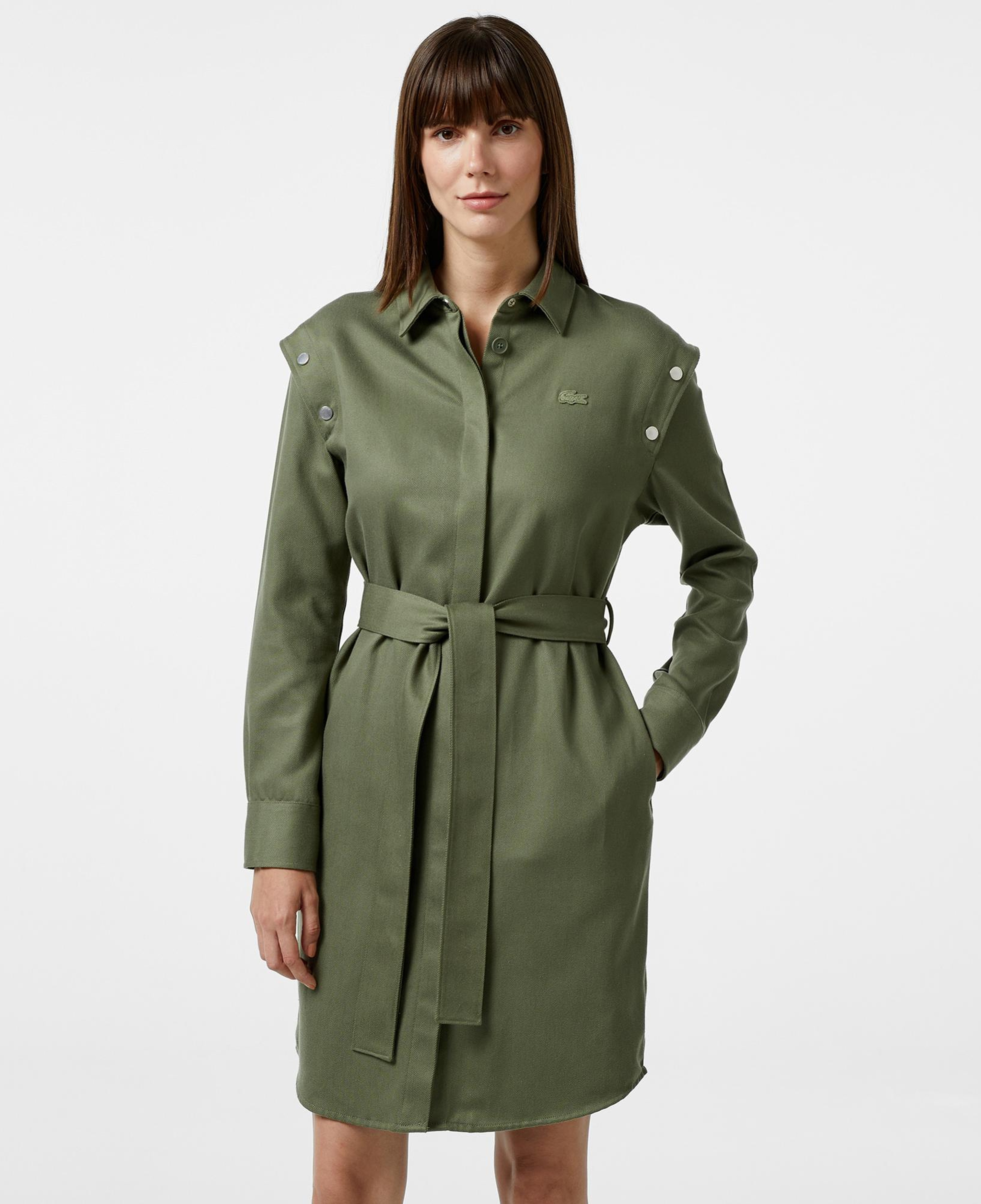 Kadın Relaxed Fit Uzun Kollu Gömlek Yaka Haki Elbise