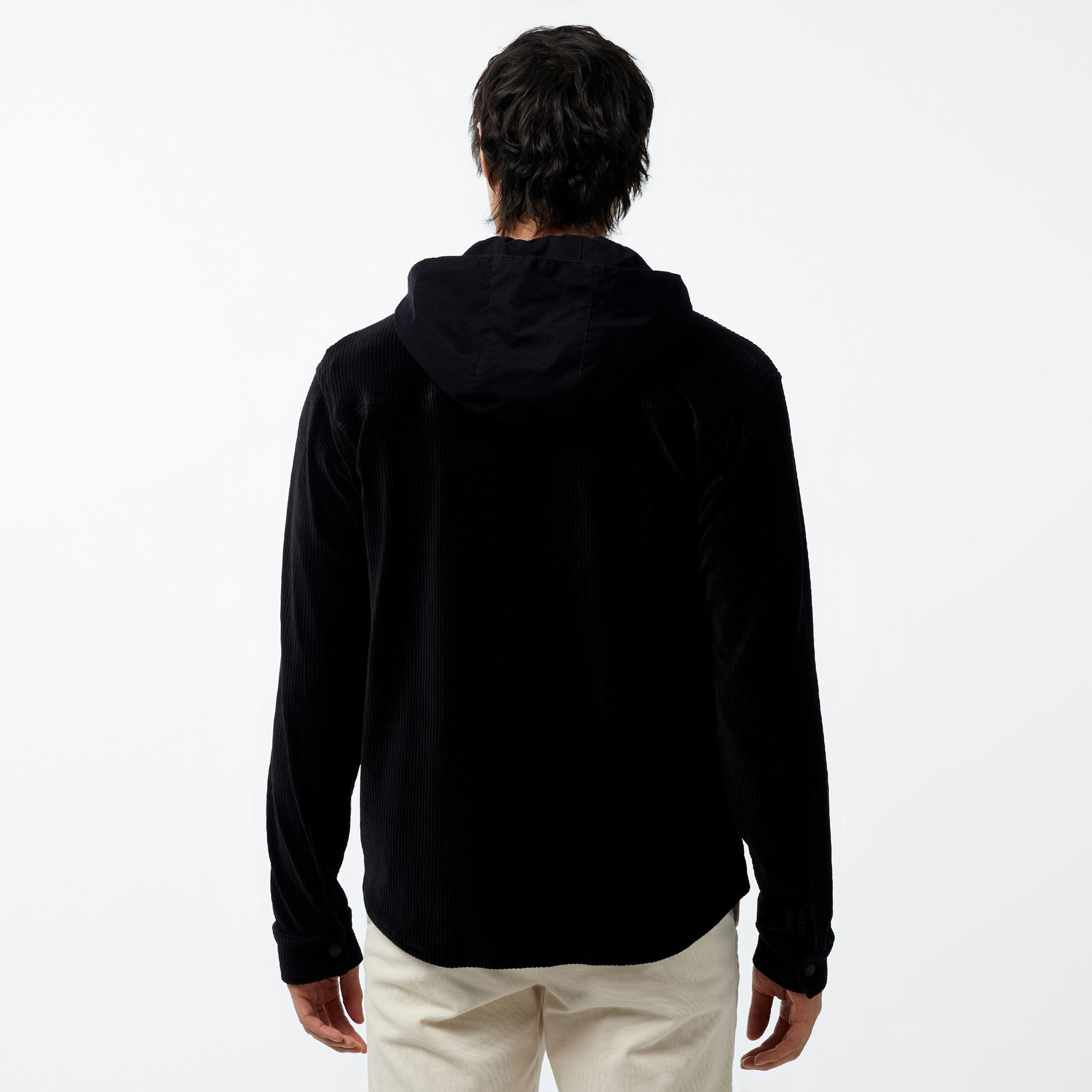 Erkek Relaxed Fit Kapüşonlu Siyah Gömlek