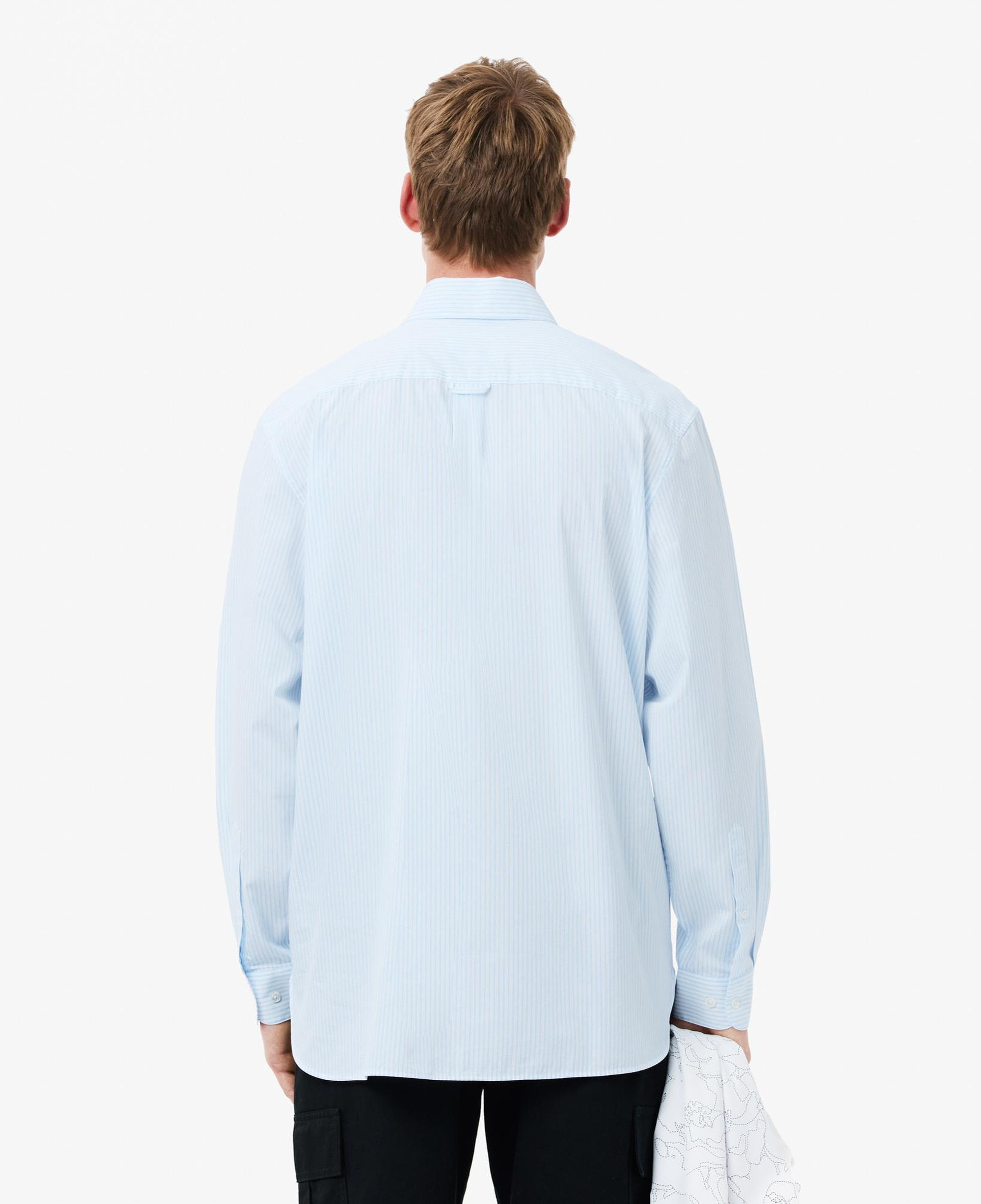 Erkek Relaxed Fit Çizgili Mavi Gömlek
