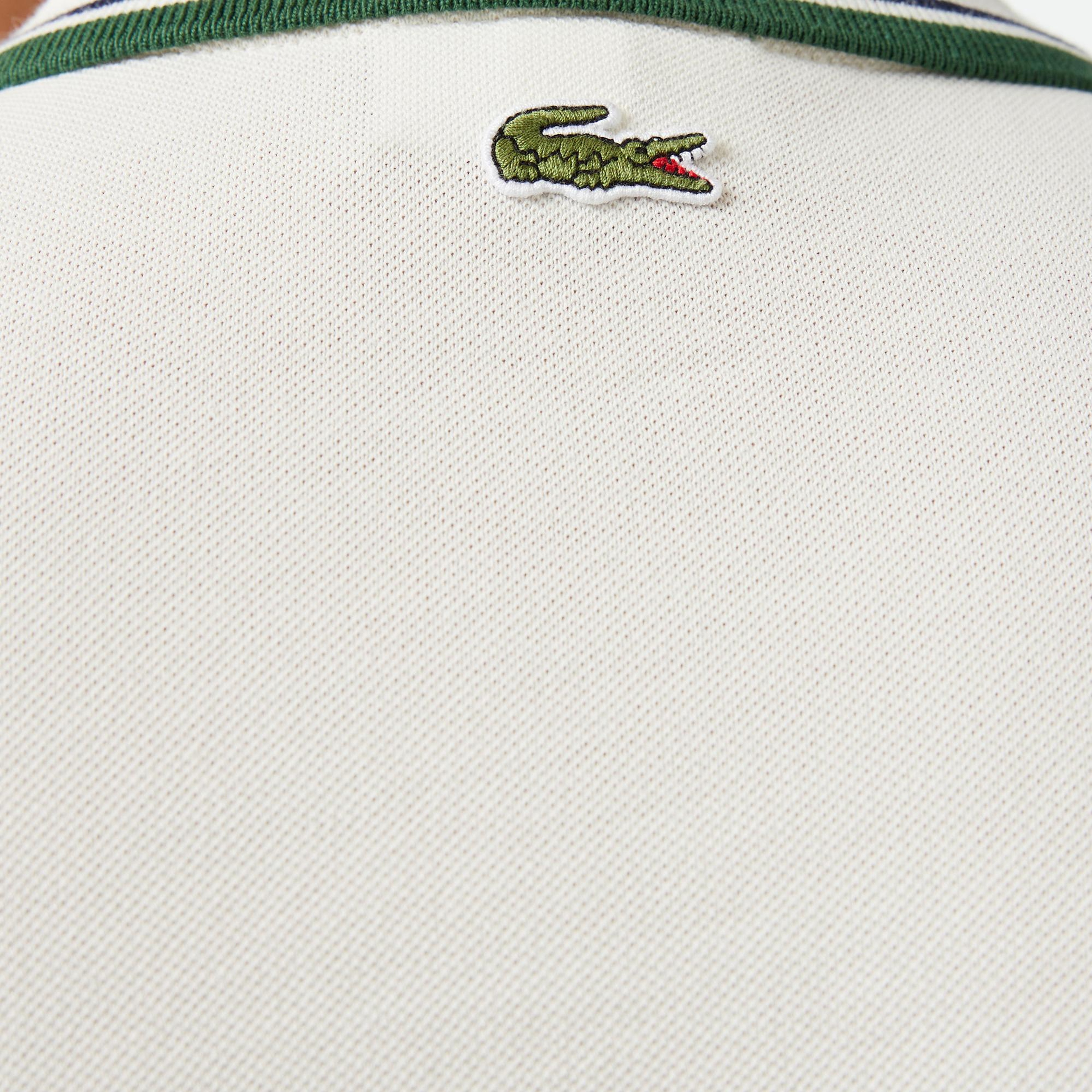 Erkek Regular Fit Uzun Kollu Yarım Fermuarlı Beyaz Polo