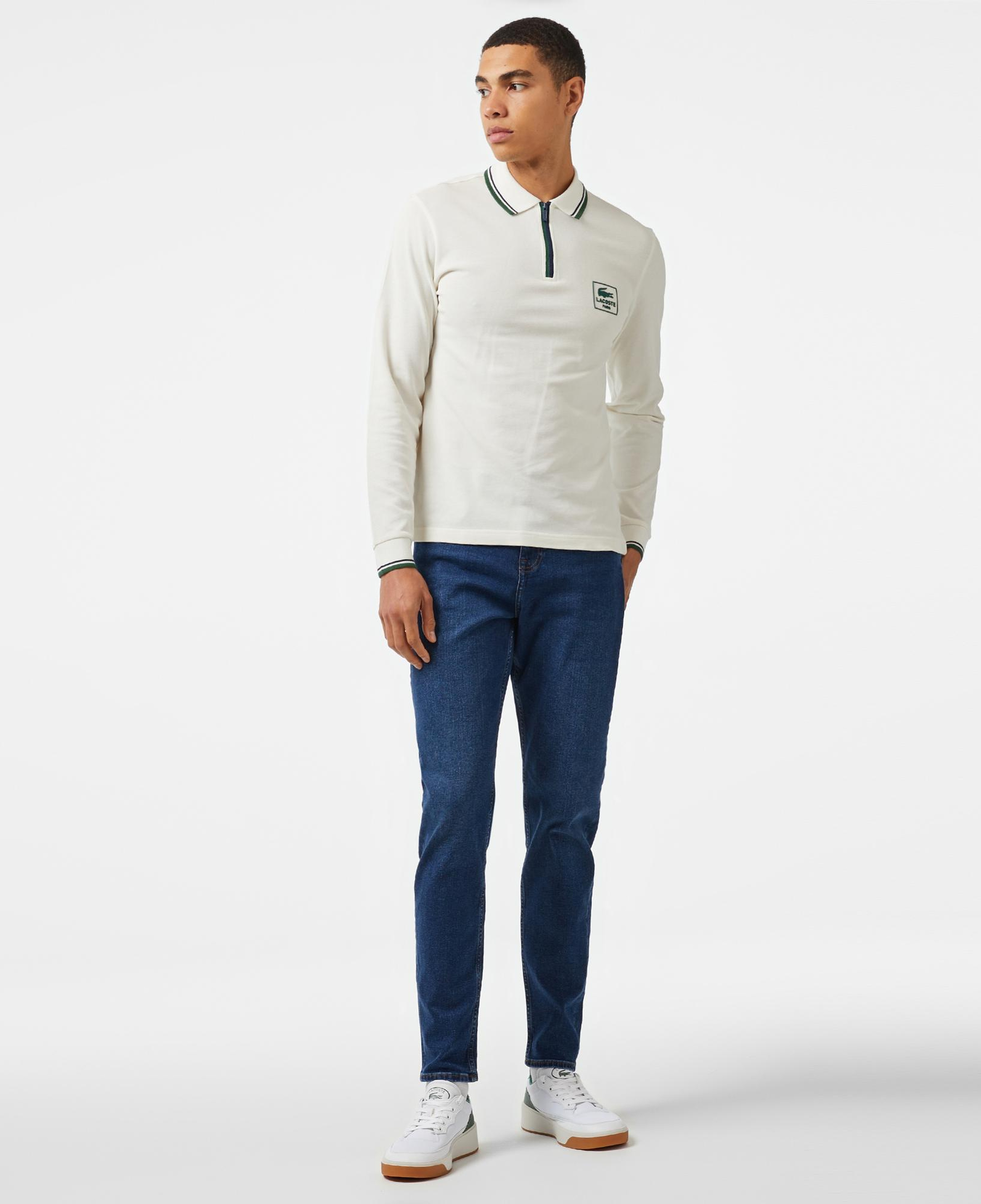 Erkek Regular Fit Uzun Kollu Yarım Fermuarlı Beyaz Polo