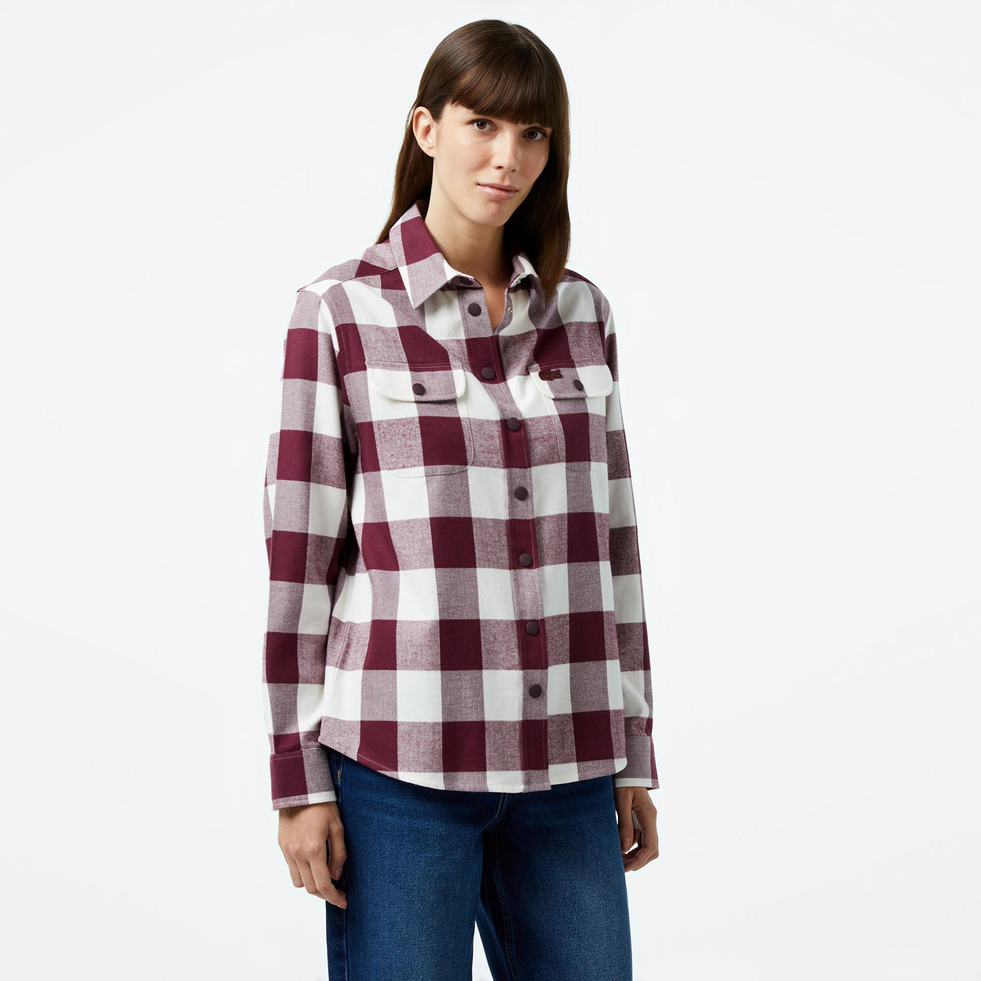 Kadın Regular Fit Ekose Bordo Gömlek