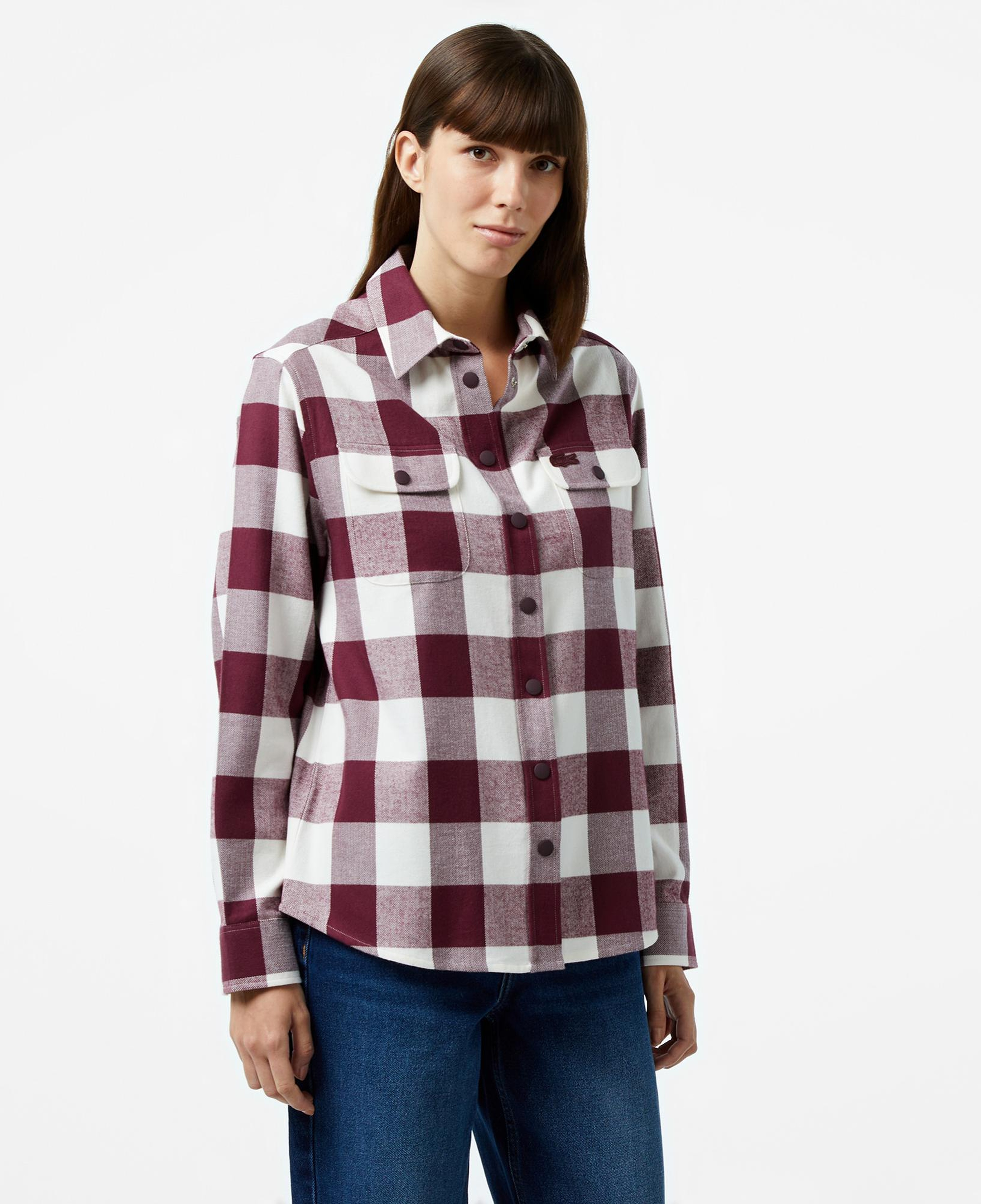 Kadın Regular Fit Ekose Bordo Gömlek