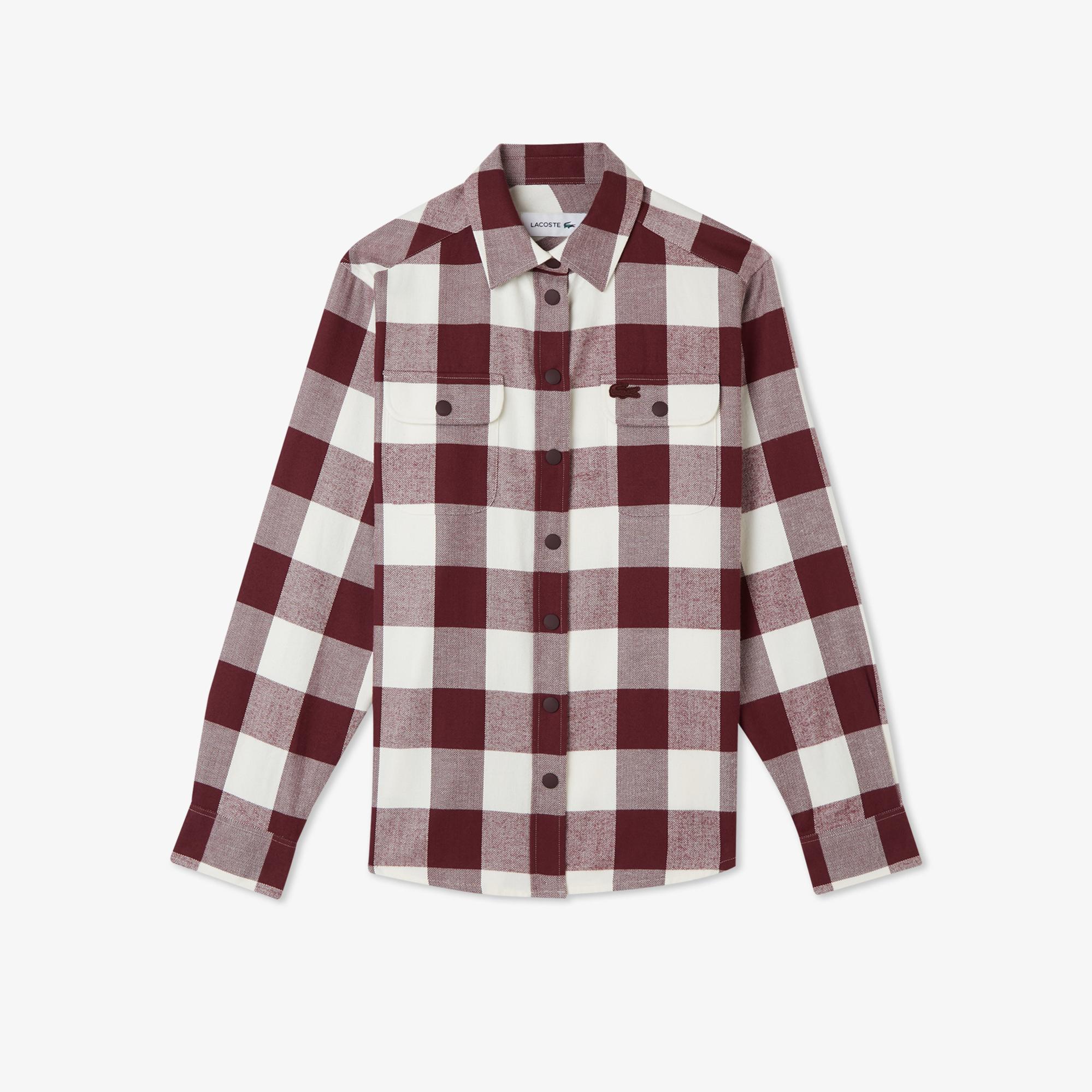 Kadın Regular Fit Ekose Bordo Gömlek