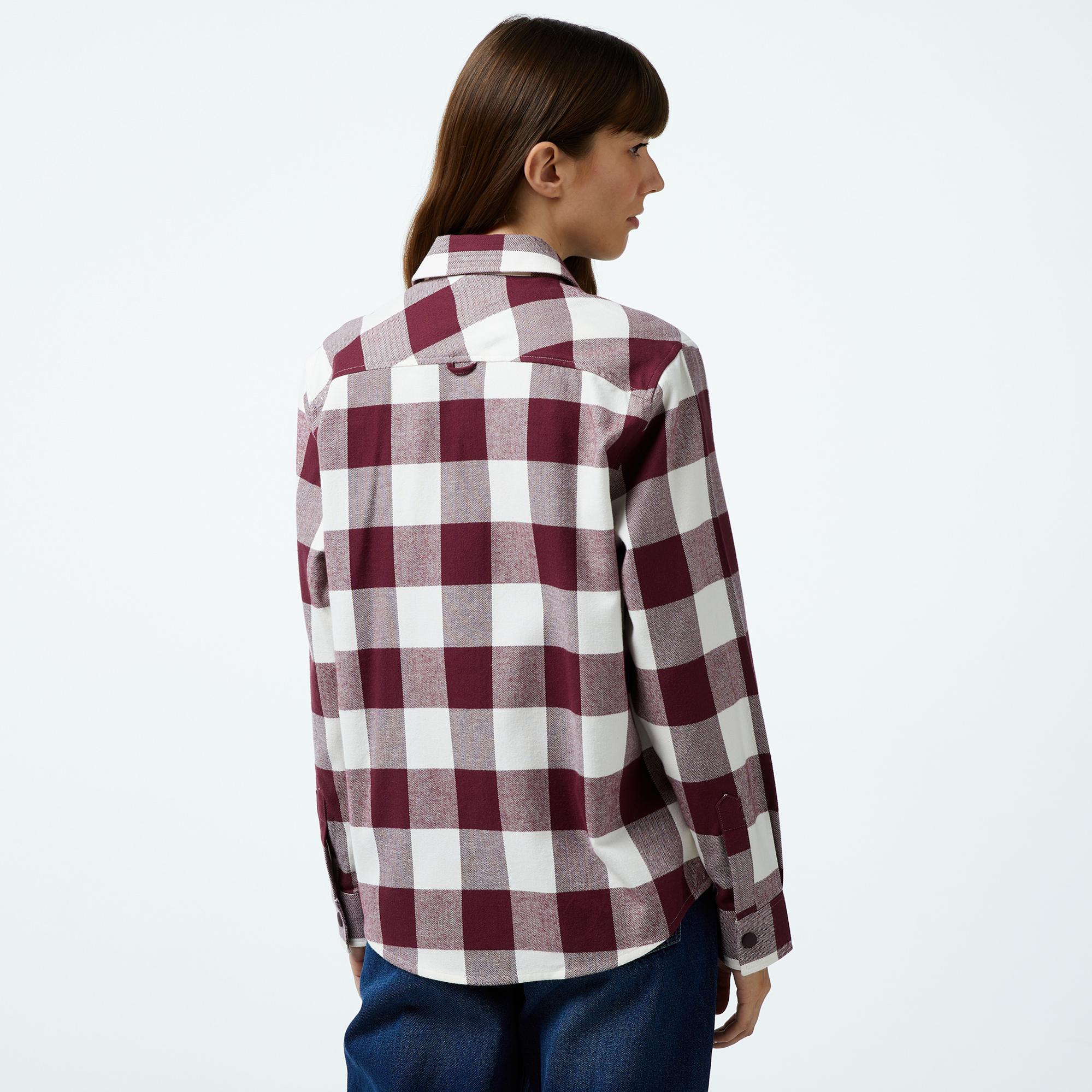 Kadın Regular Fit Ekose Bordo Gömlek