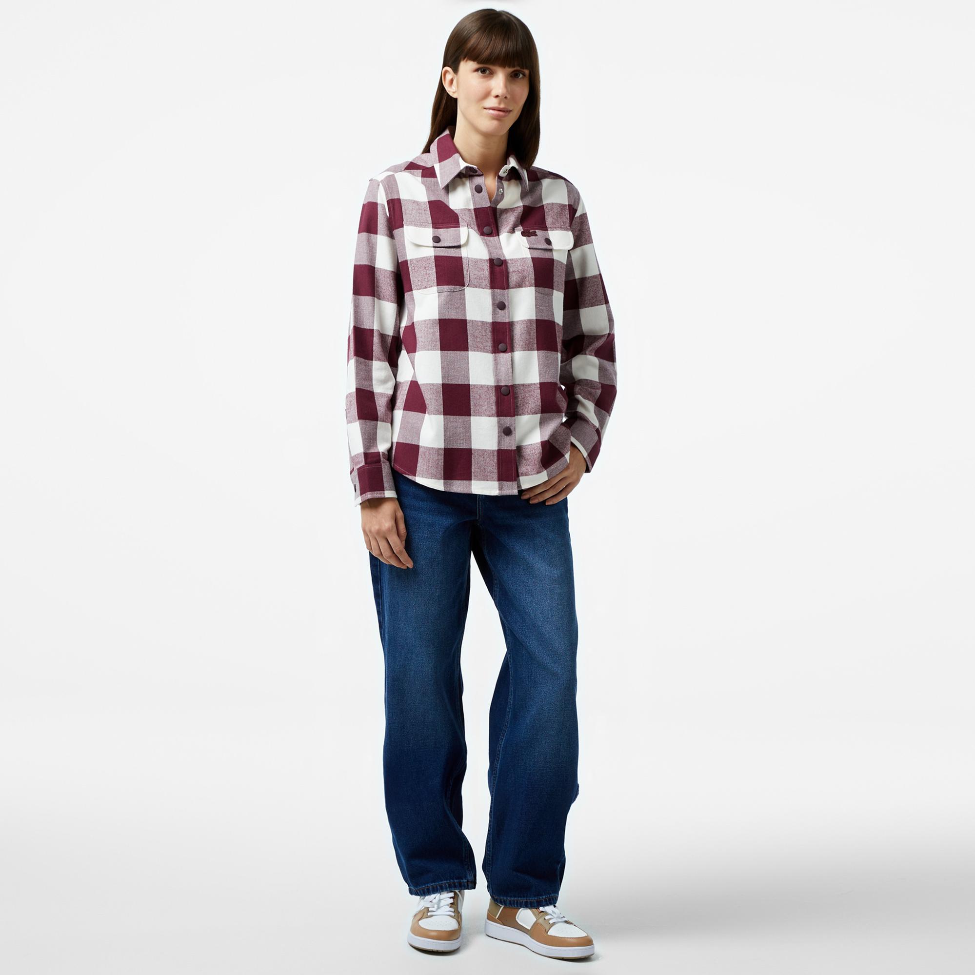 Kadın Regular Fit Ekose Bordo Gömlek