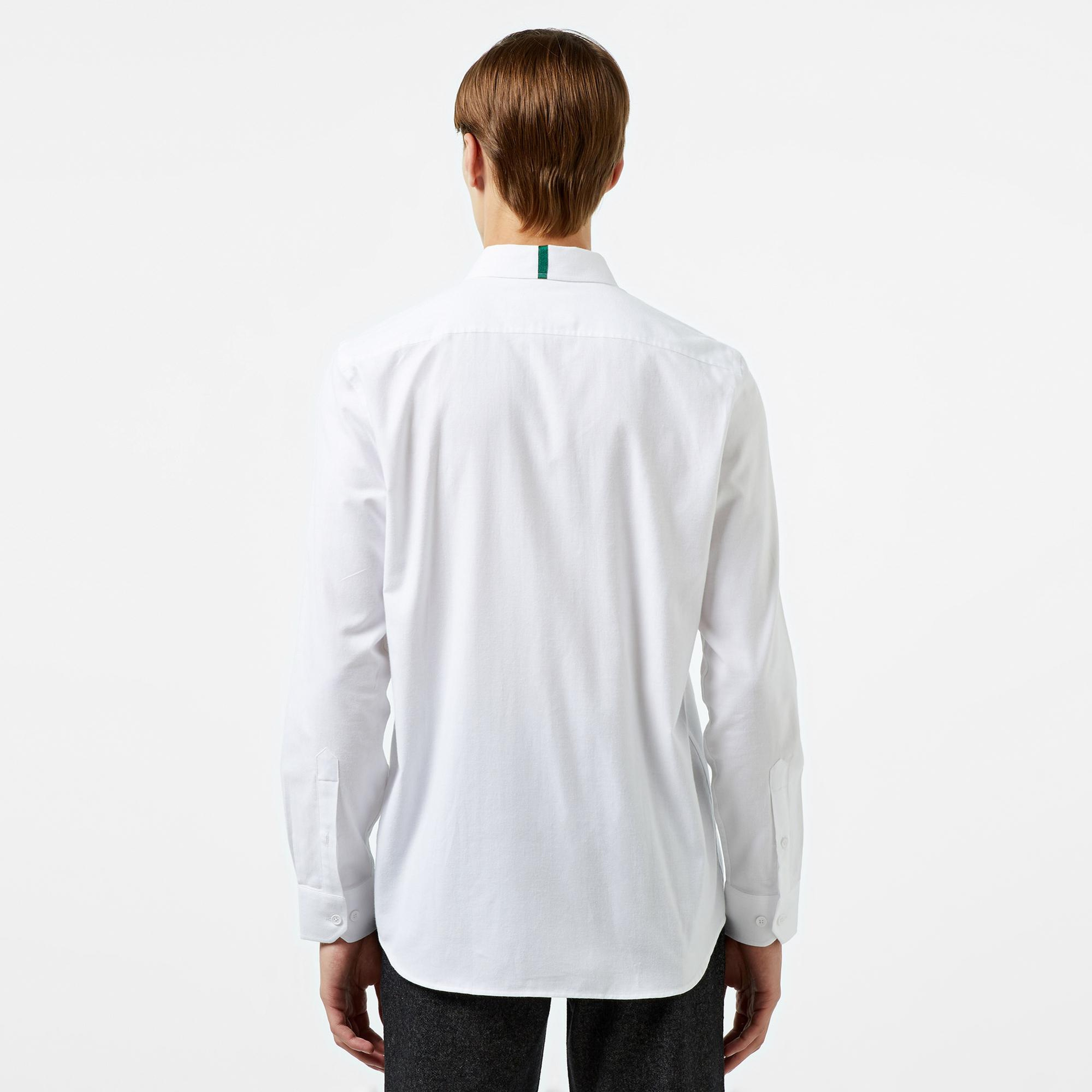 Erkek Slim Fit Düğmeli Yaka Beyaz Gömlek