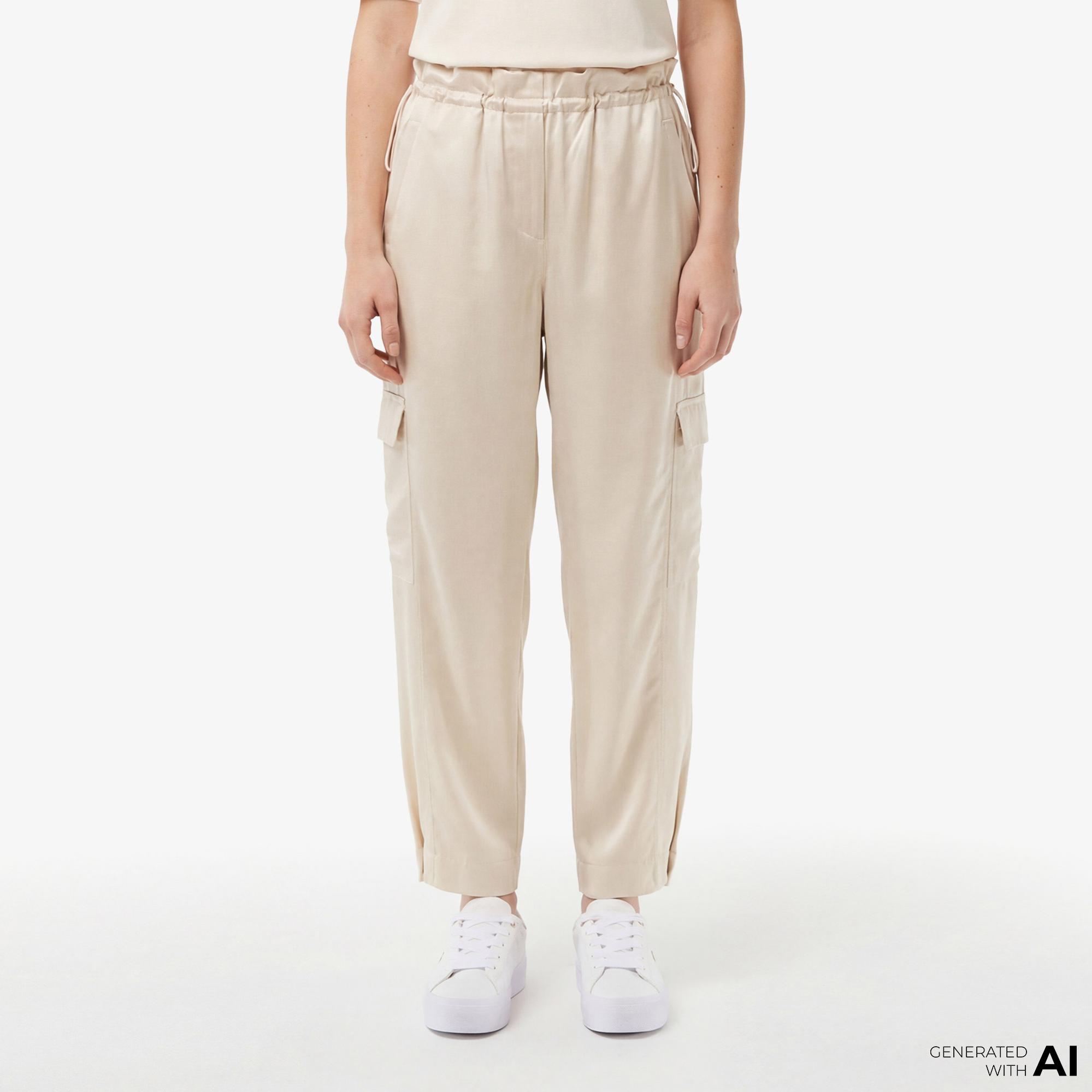 Kadın Oversize Fit Krem Kargo Pantolon