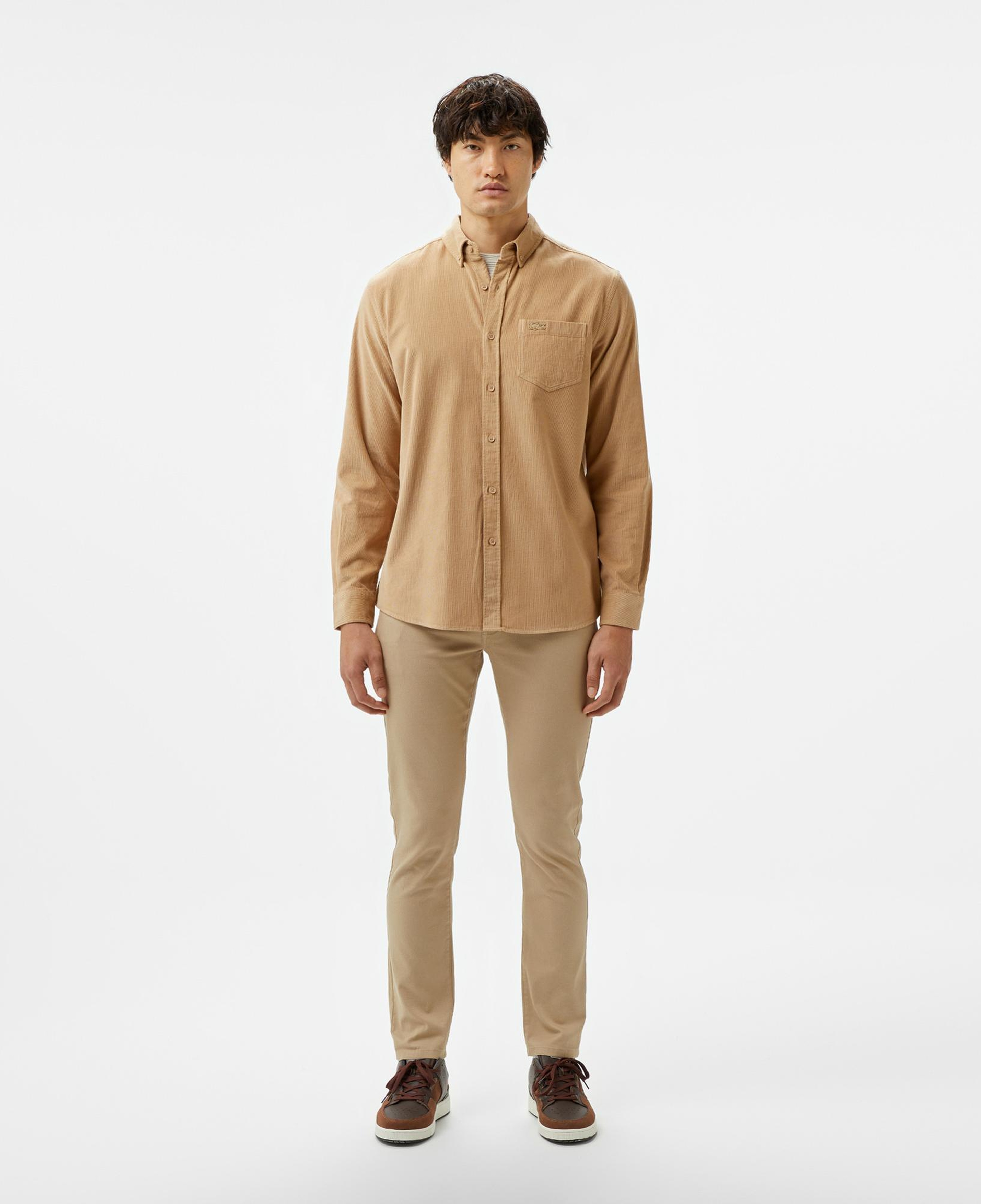 Erkek Regular Fit Düğmeli Yaka Bej Gömlek